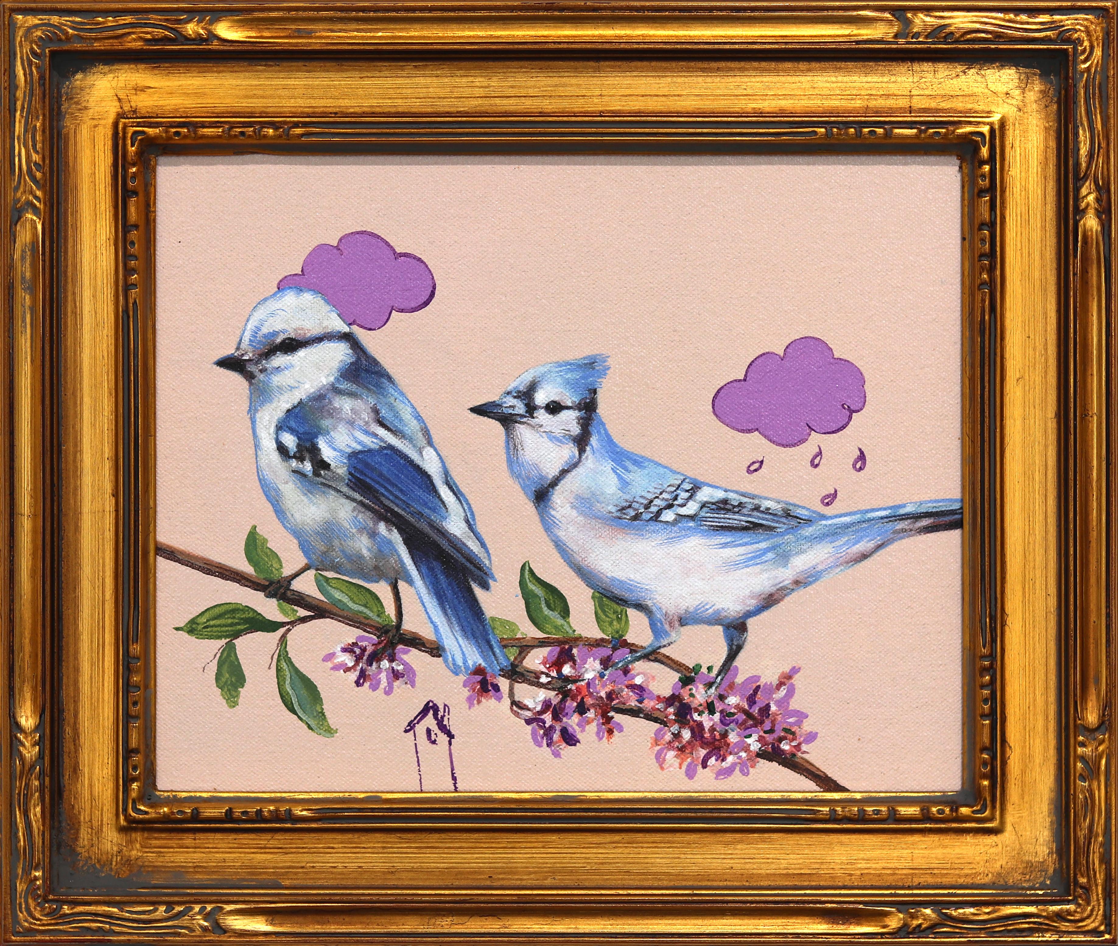 A Home in the Woods - Original Birds Portrait Still Life Framed Acrylic Painting