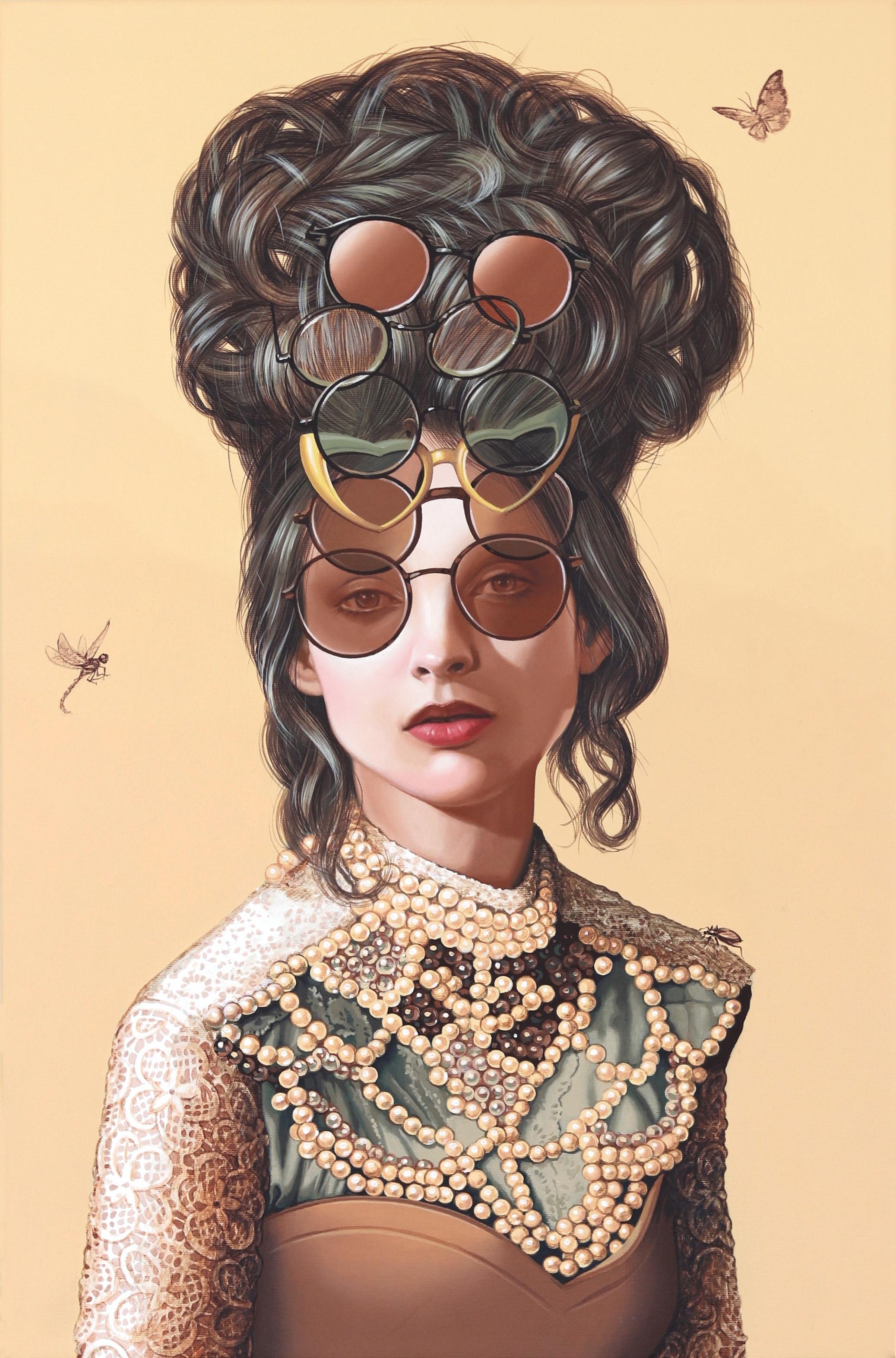 Autumn - Original Surrealist Hyperrealist Figurative Sunglass Painting on Canvas