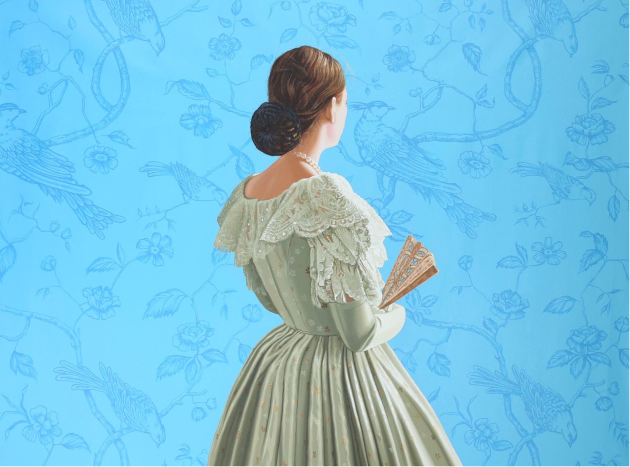Figurative Painting Carlos Gamez De Francisco - OISEAUX BLEUS DANS LE JARDIN