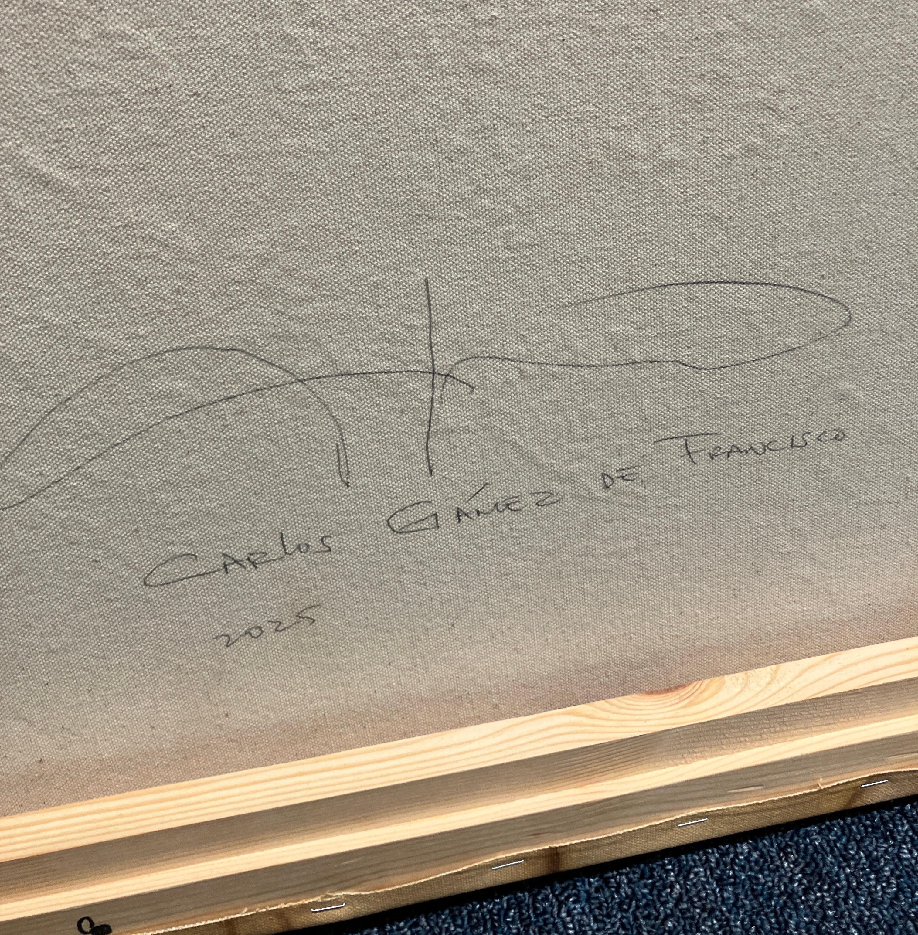 Zeitgenössische figurative Acrylmalerei auf Leinwand, floraler Hintergrund, Realismus im Angebot 5