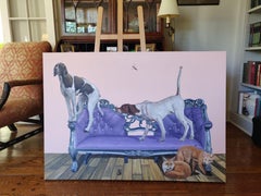 Dogs and Foxes, contemporary painting, acrylic, bees, pink & purple