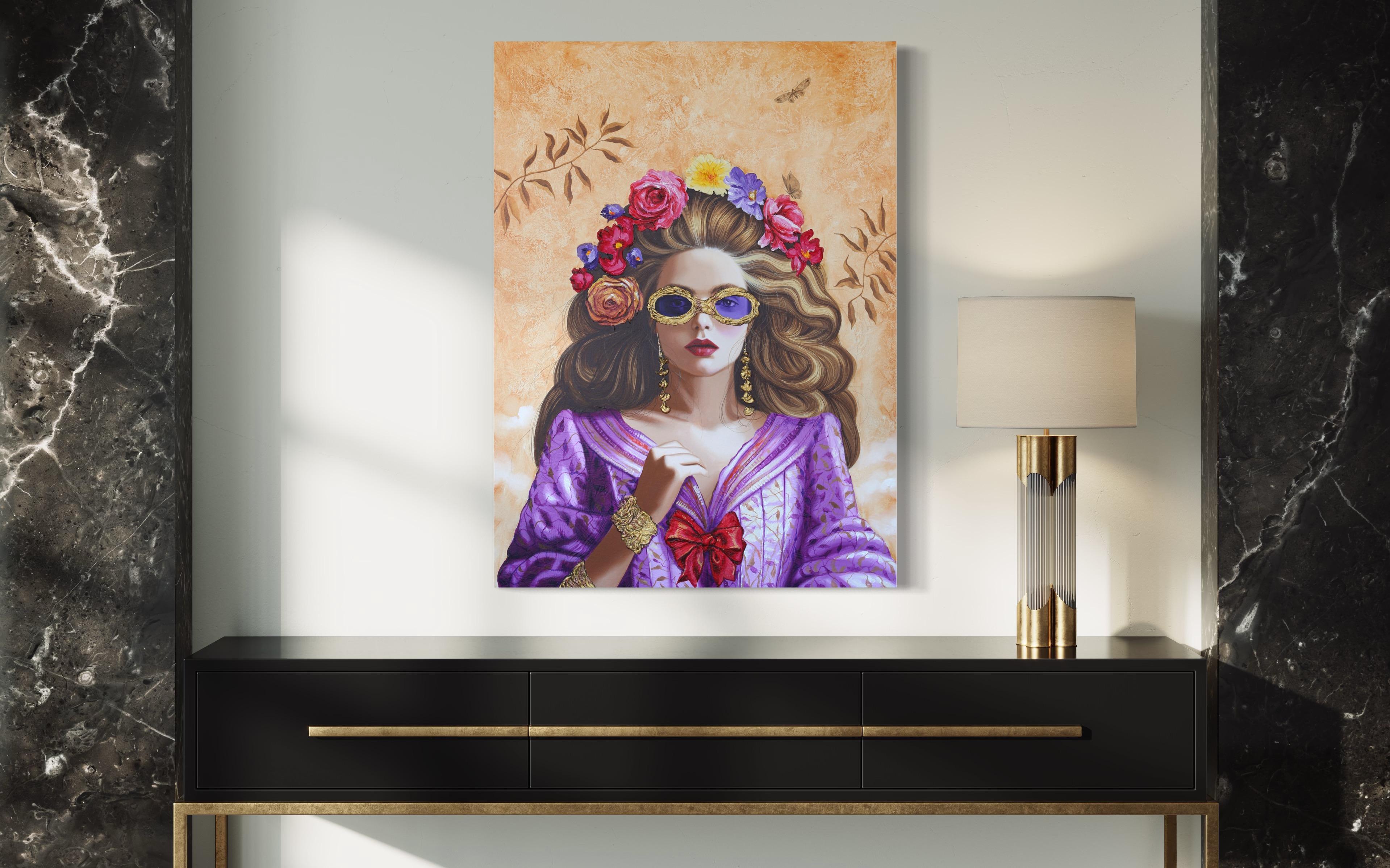 Fashion Essentials I - Zeitgenössische farbenfrohe surrealistische Malerei (Beige), Figurative Painting, von Carlos Gamez De Francisco