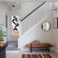 Head in Front View - Large Colorful Surrealist Figurative Feminine Painting