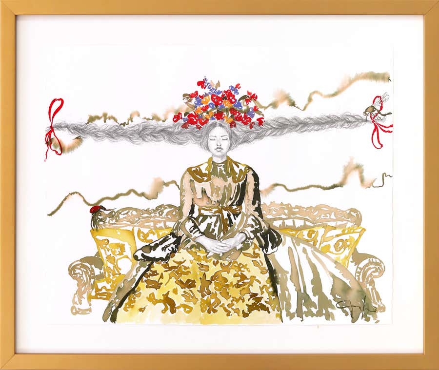 Meditation Practice 101 - Figurative Surrealist Portrait Mixed Media Painting