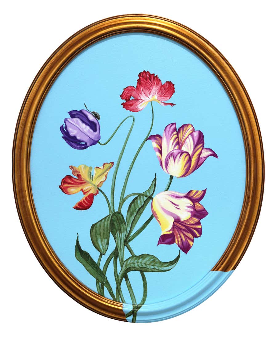 Petals in Reverie II - Framed Botanical Flowers Still Life Acrylic Painting