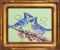 Planning for the Future - Blue Jay Birds Still Life Framed Acrylic Painting