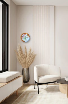 Portrait of a Purple Cat - Blue Original Floral Figurative Artwork on Canvas