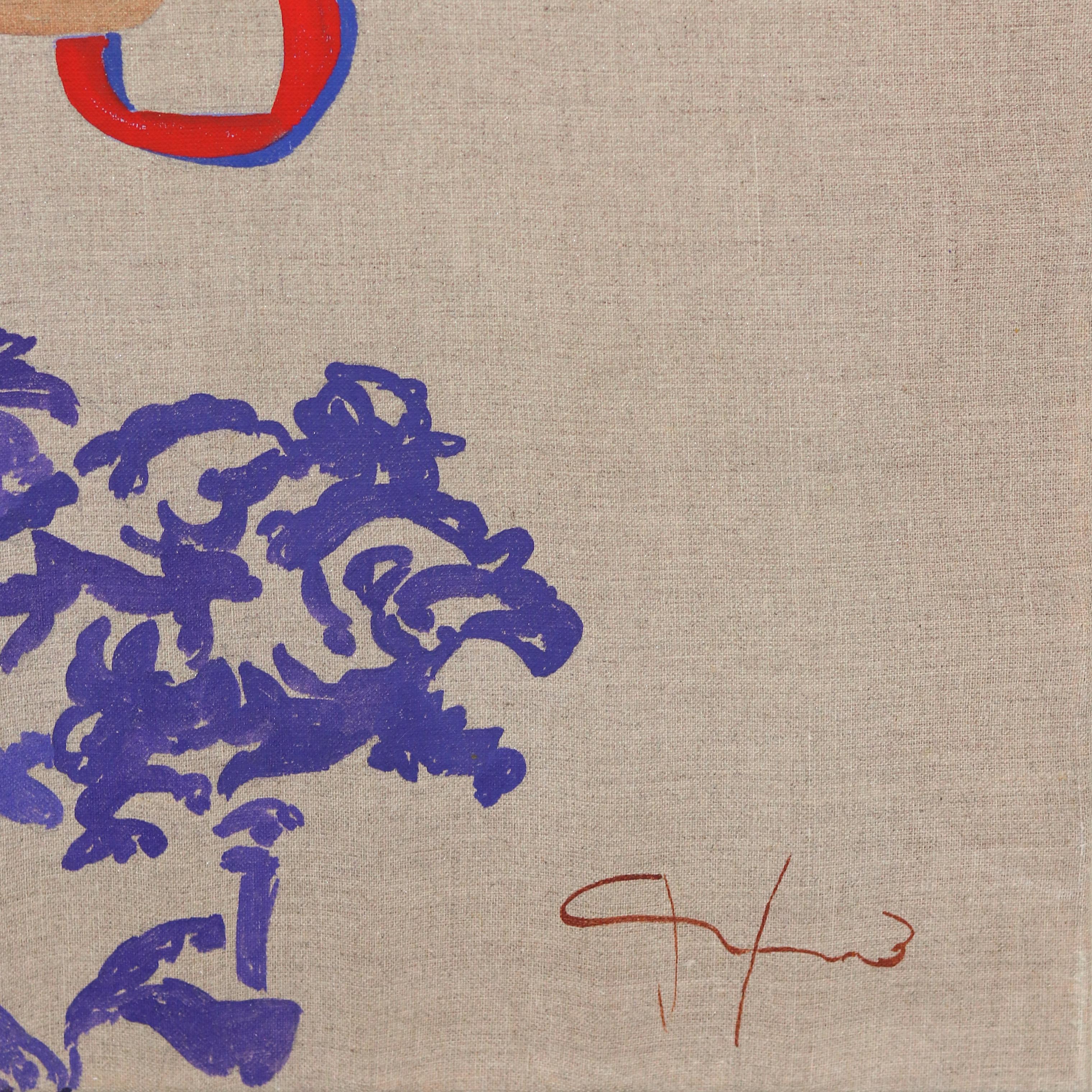 Purple Leaves - Large Colorful Surrealist Figurative Feminine Portrait Painting For Sale 4