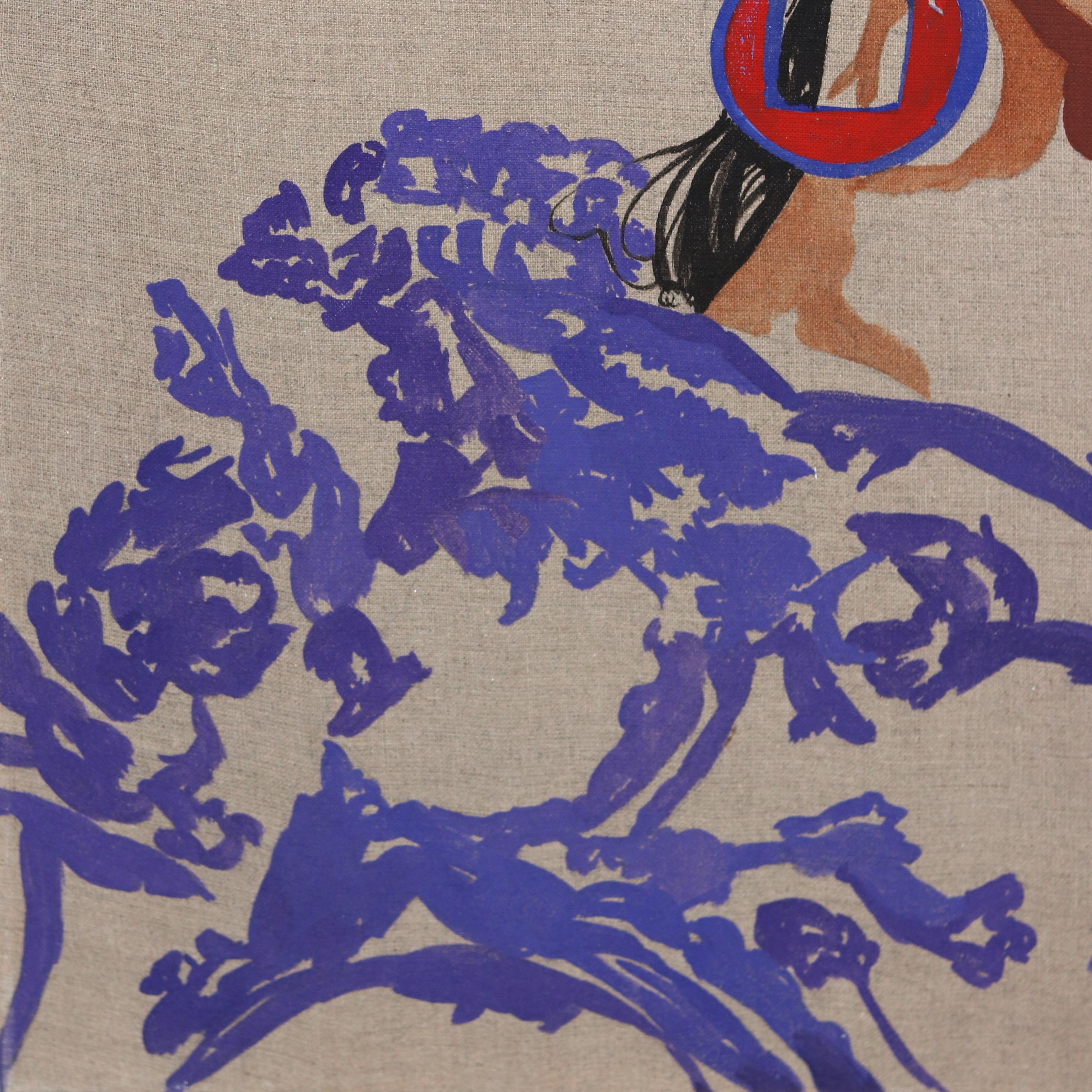 Purple Leaves - Large Colorful Surrealist Figurative Feminine Portrait Painting For Sale 6