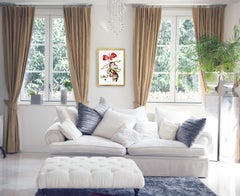 Rote Schleife II – Original gerahmtes surrealistisches figuratives Porträt