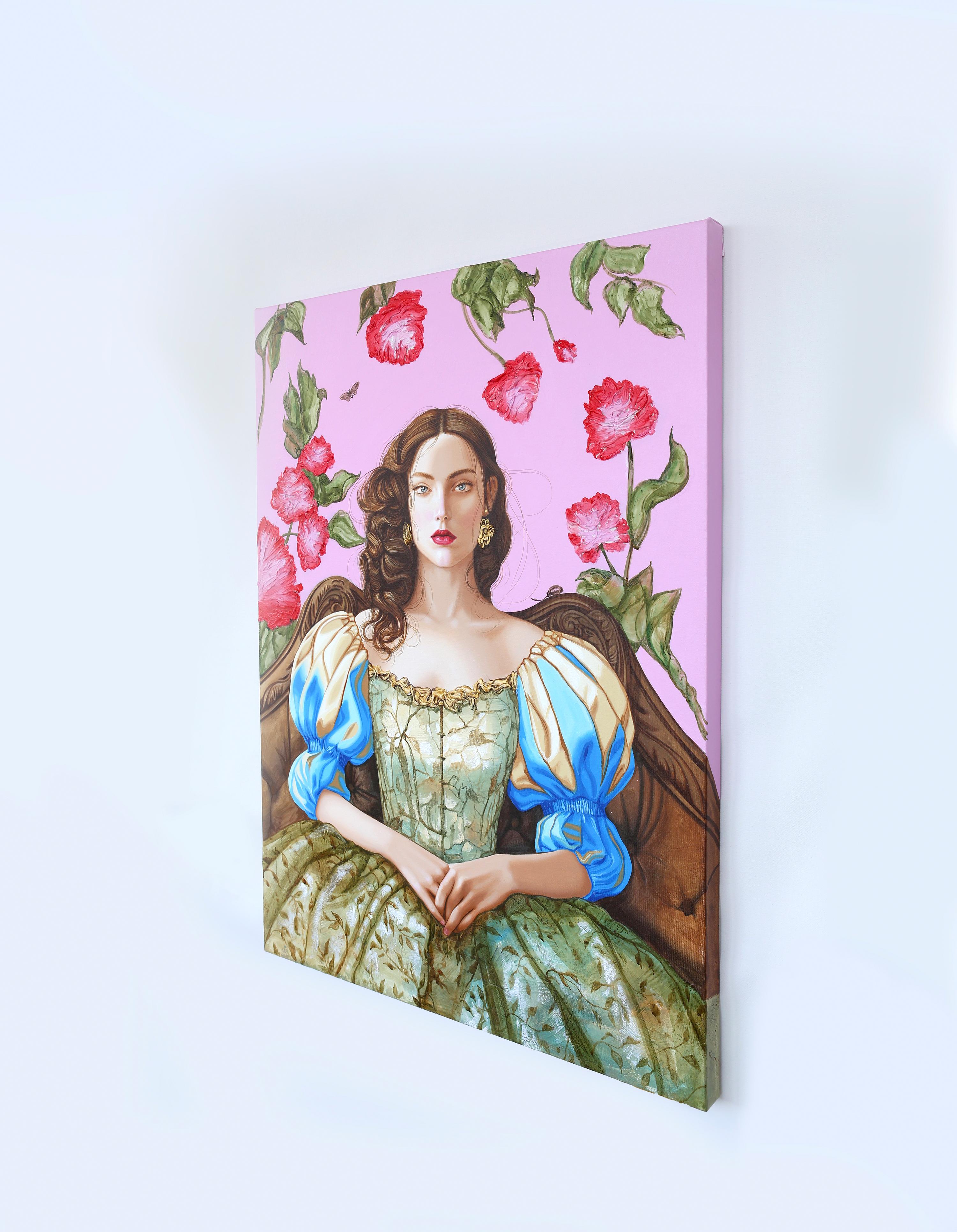 Rosen sind rot - Zeitgenössische farbige figurative surrealistische Malerei im Angebot 1