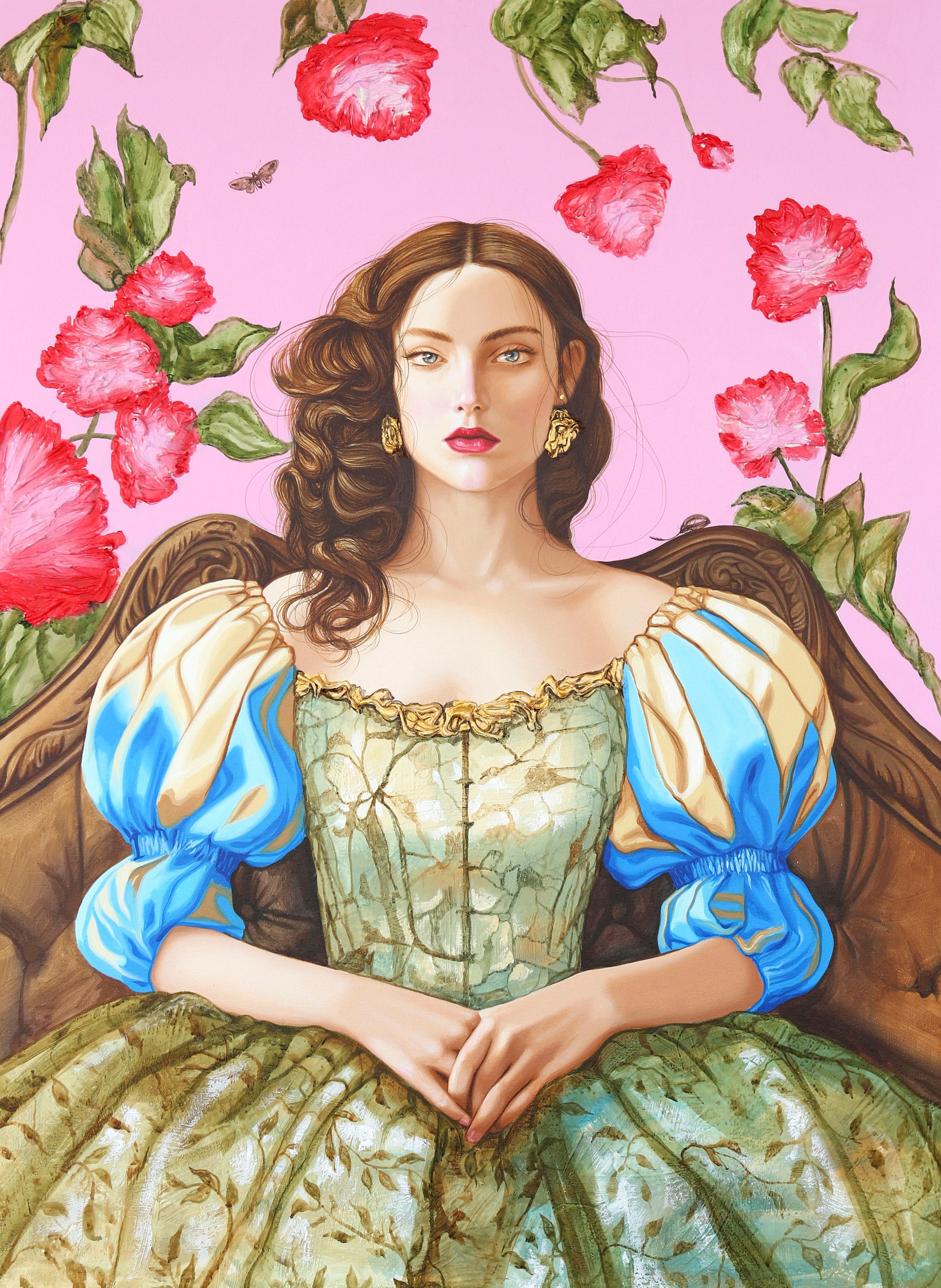 Carlos Gamez De Francisco Figurative Painting – Rosen sind rot - Zeitgenössische farbige figurative surrealistische Malerei