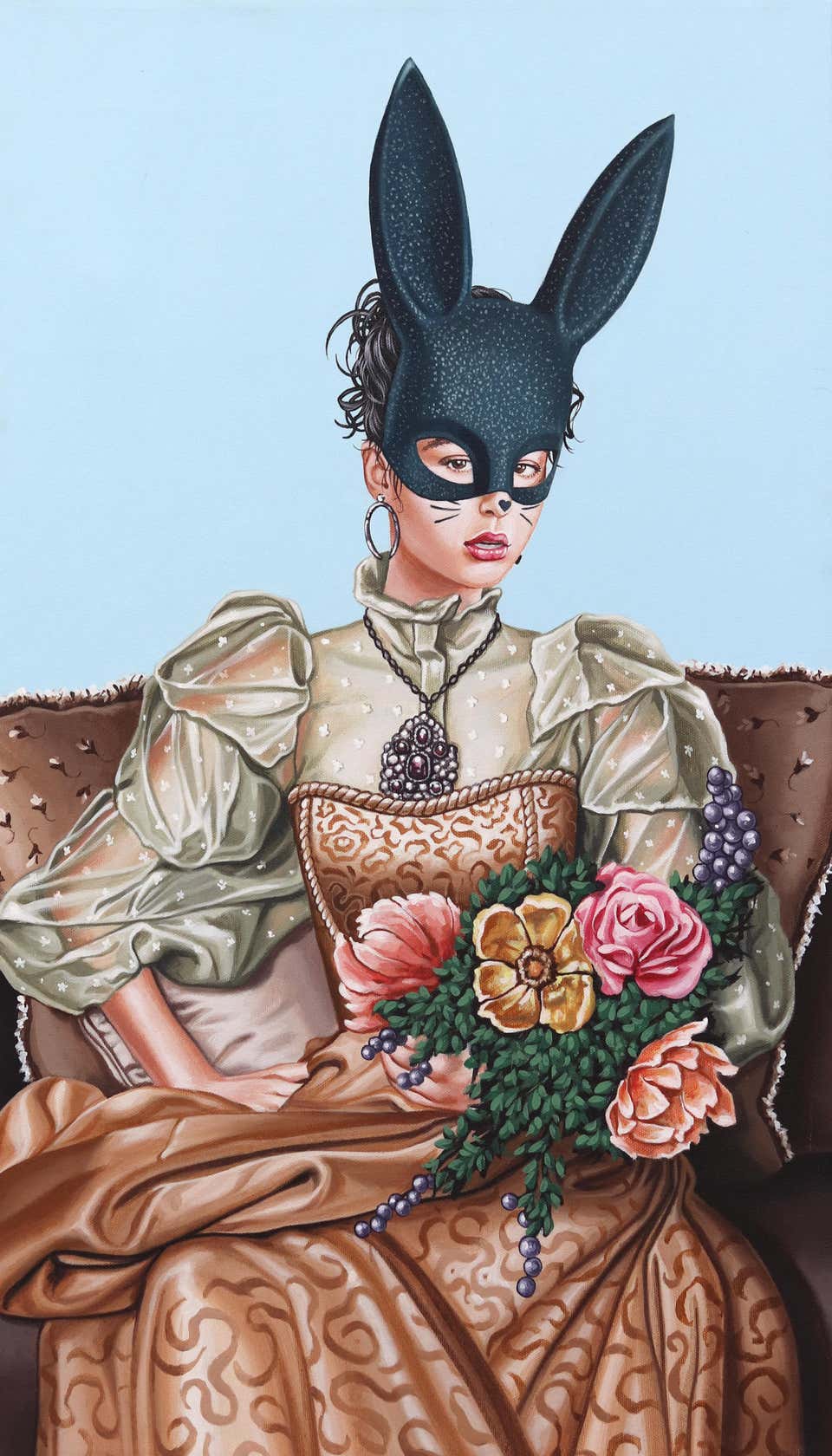 Social Etiquette V - Surrealist Portrait Figurative Woman in Mask Original Art