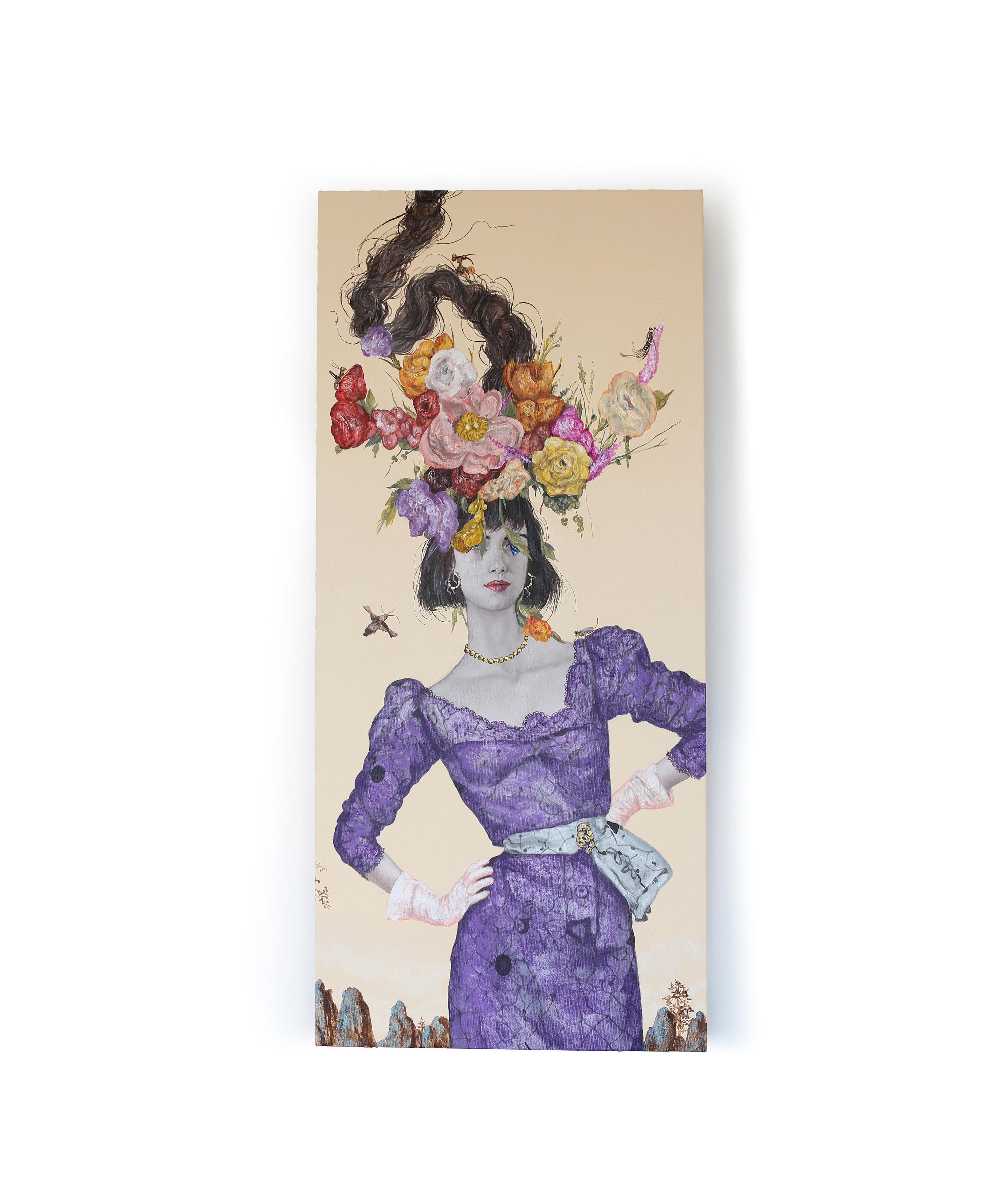 Frühling III - Zeitgenössische farbige figurative surrealistische Malerei – Painting von Carlos Gamez De Francisco
