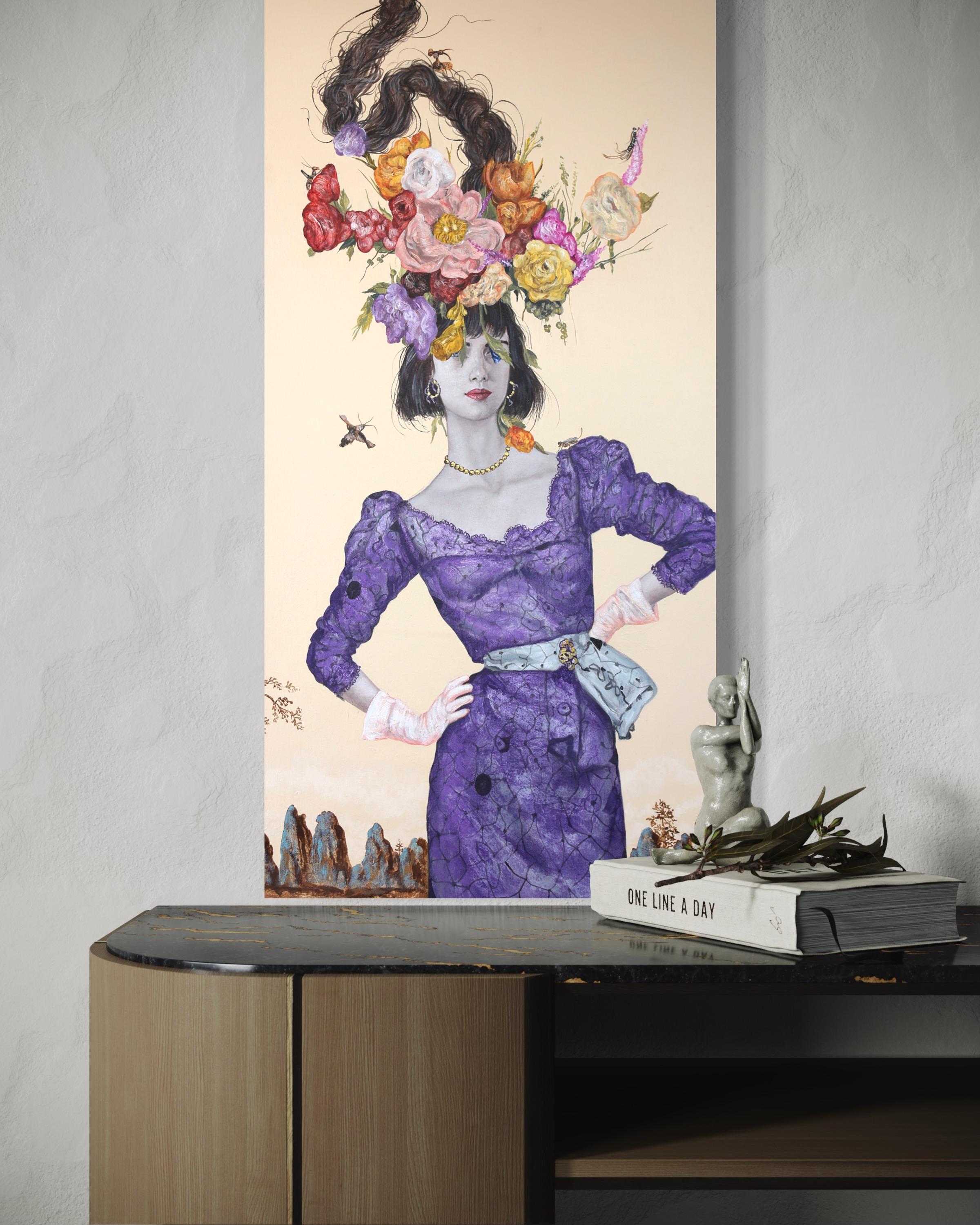 Frühling III - Zeitgenössische farbige figurative surrealistische Malerei (Surrealismus), Painting, von Carlos Gamez De Francisco