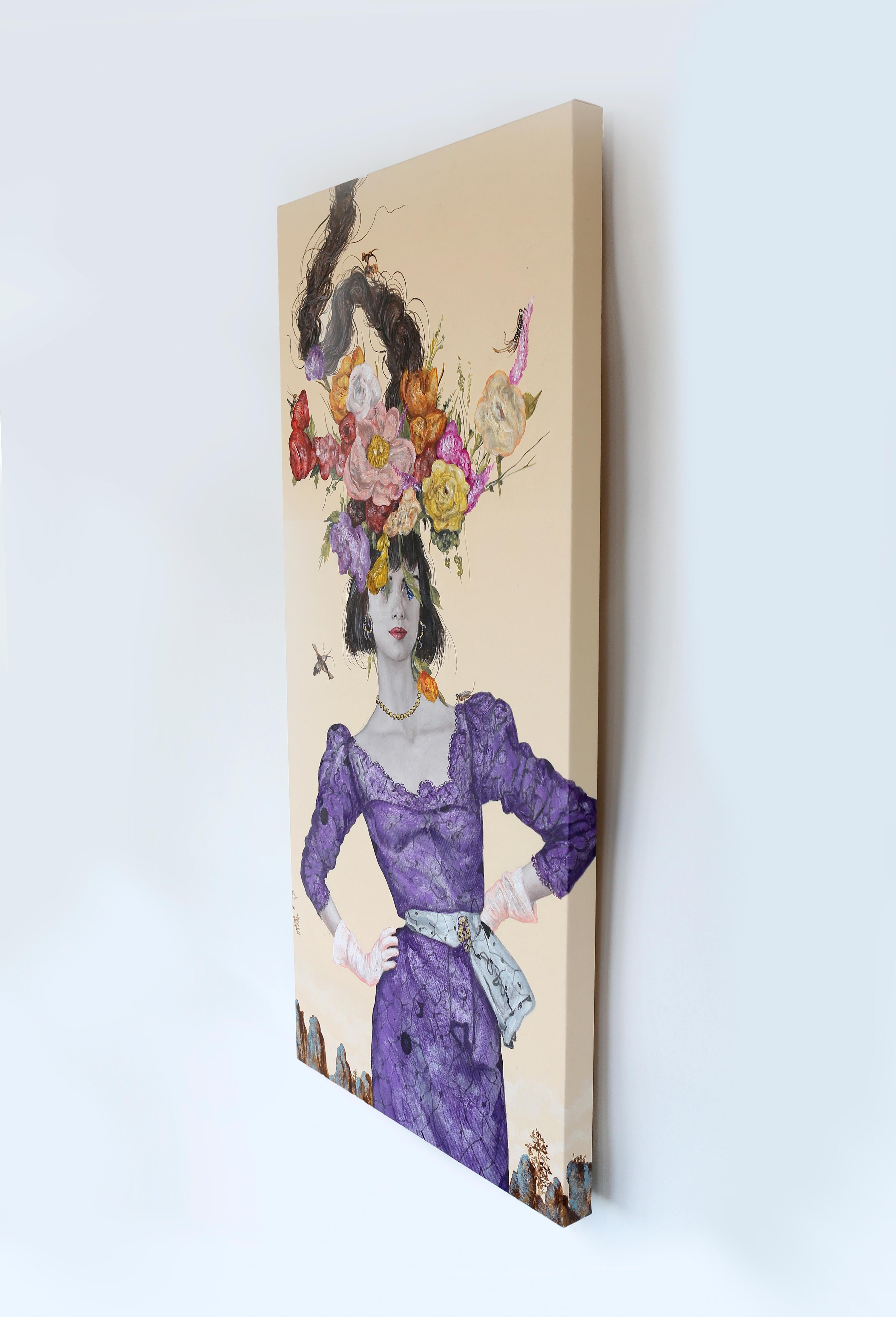 Frühling III - Zeitgenössische farbige figurative surrealistische Malerei im Angebot 1