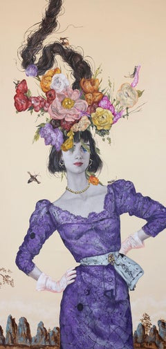 Frühling III - Zeitgenössische farbige figurative surrealistische Malerei