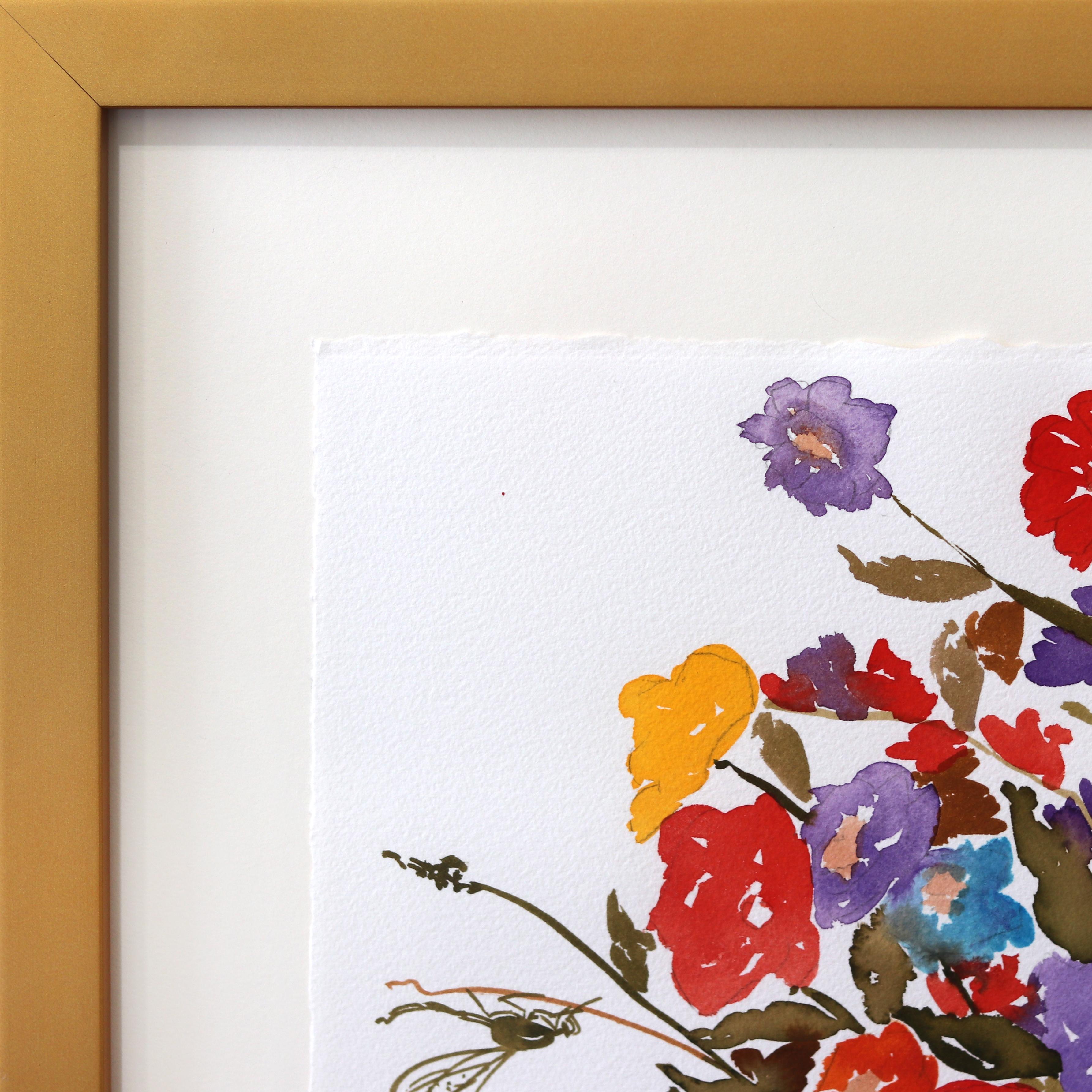 Das Outfit - Original farbenfrohe florale figurative weibliche surrealistische gerahmte Kunst (Surrealismus), Painting, von Carlos Gamez De Francisco