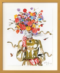 The Outfit - Original Colorful Floral Figurative Feminine Surrealist Framed Art