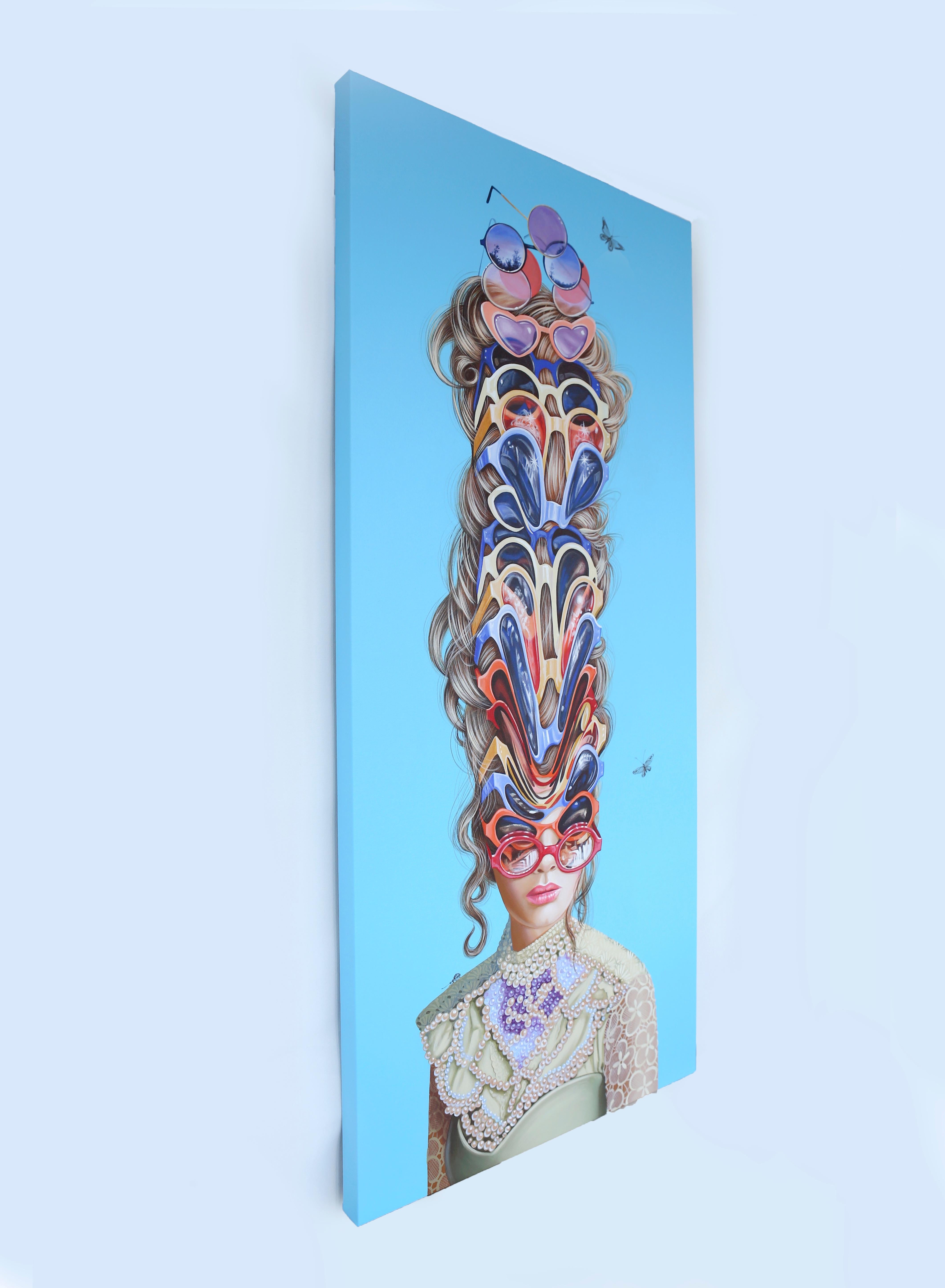 Twenty Shades of Sunlight - Zeitgenössische farbige surrealistische Malerei (Blau), Portrait Painting, von Carlos Gamez De Francisco