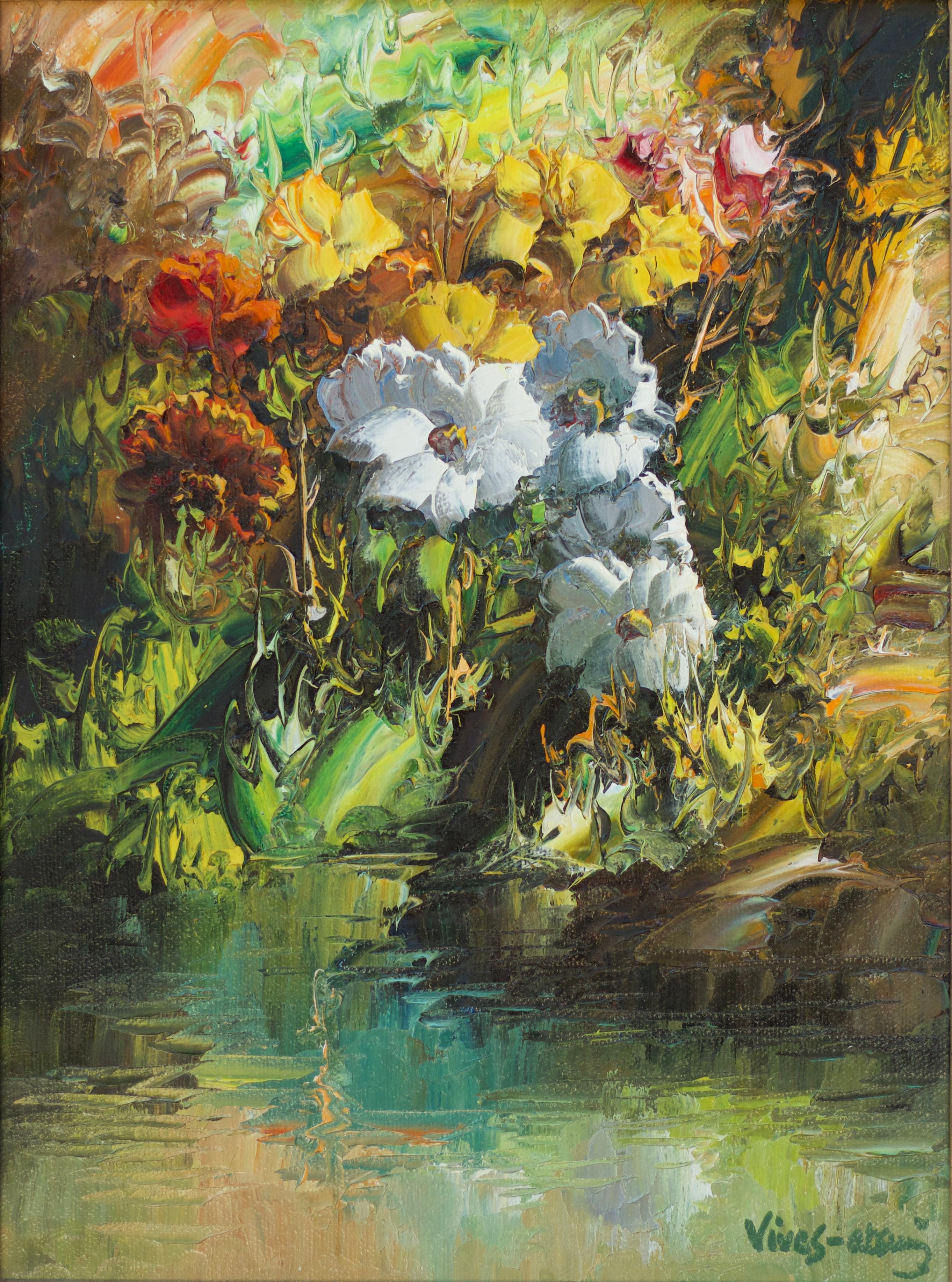 Jose Vives-Atsara Still-Life Painting - Wildflowers by Pond"