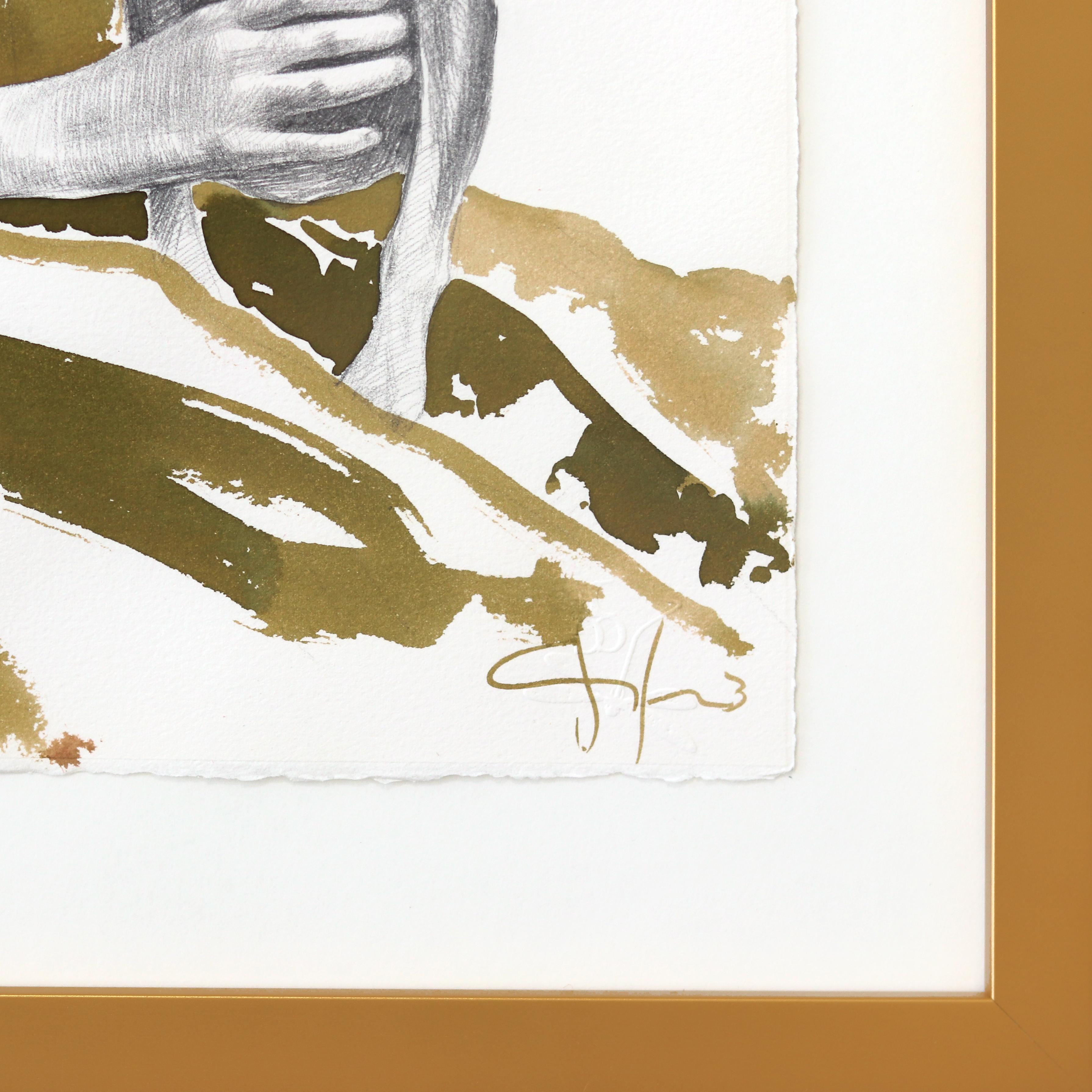 Young Woman with Dog - Surrealist Figurative Feminine Abstract Framed Portrait im Angebot 3
