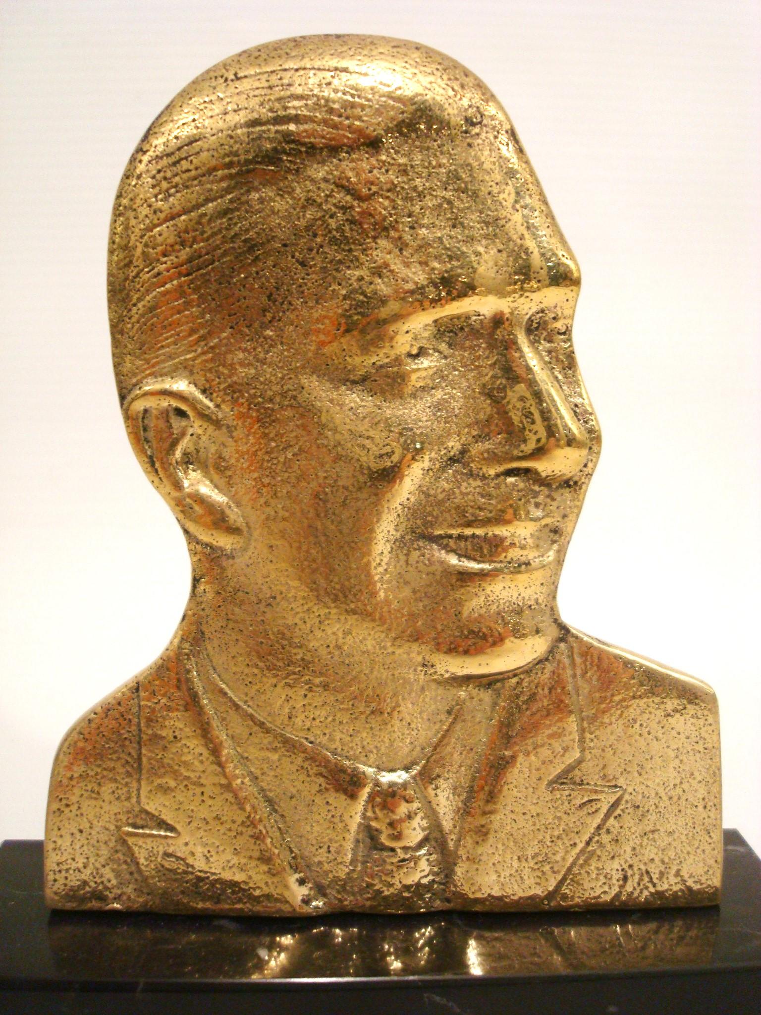 Argentino Carlos Gardel Tango Ritratto da scrivania con placca in bronzo e marmo / Scultura 1950 in vendita
