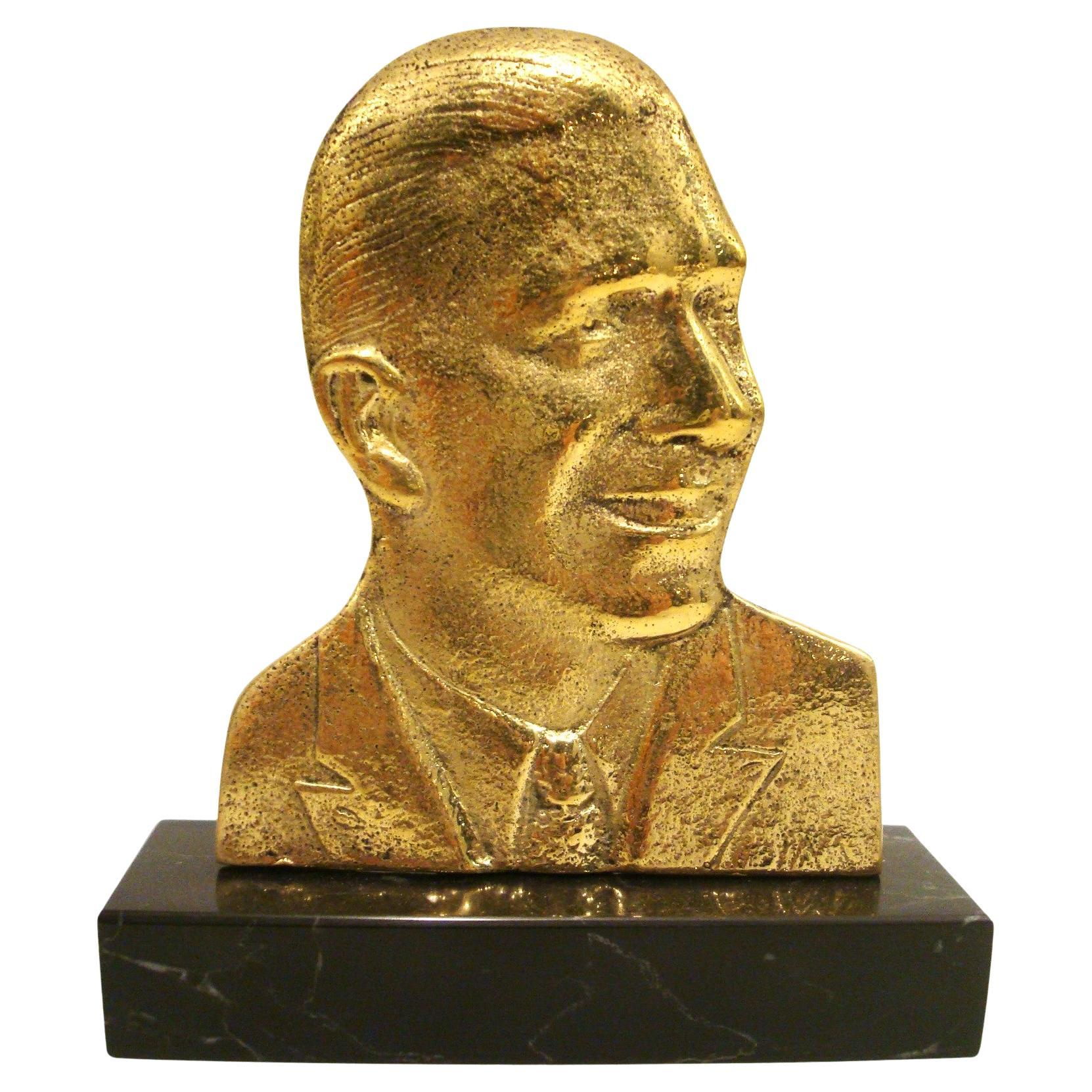 Carlos Gardel Tango Bronze & Marble Plaque Desk Portrait / Sculpture 1950´s