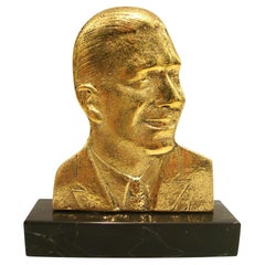Carlos Gardel Tango Ritratto da scrivania con placca in bronzo e marmo / Scultura 1950