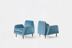 Carlos Hauner & Martin Eisler Blue Velvet Pair of Armchairs, Brazil, 1955