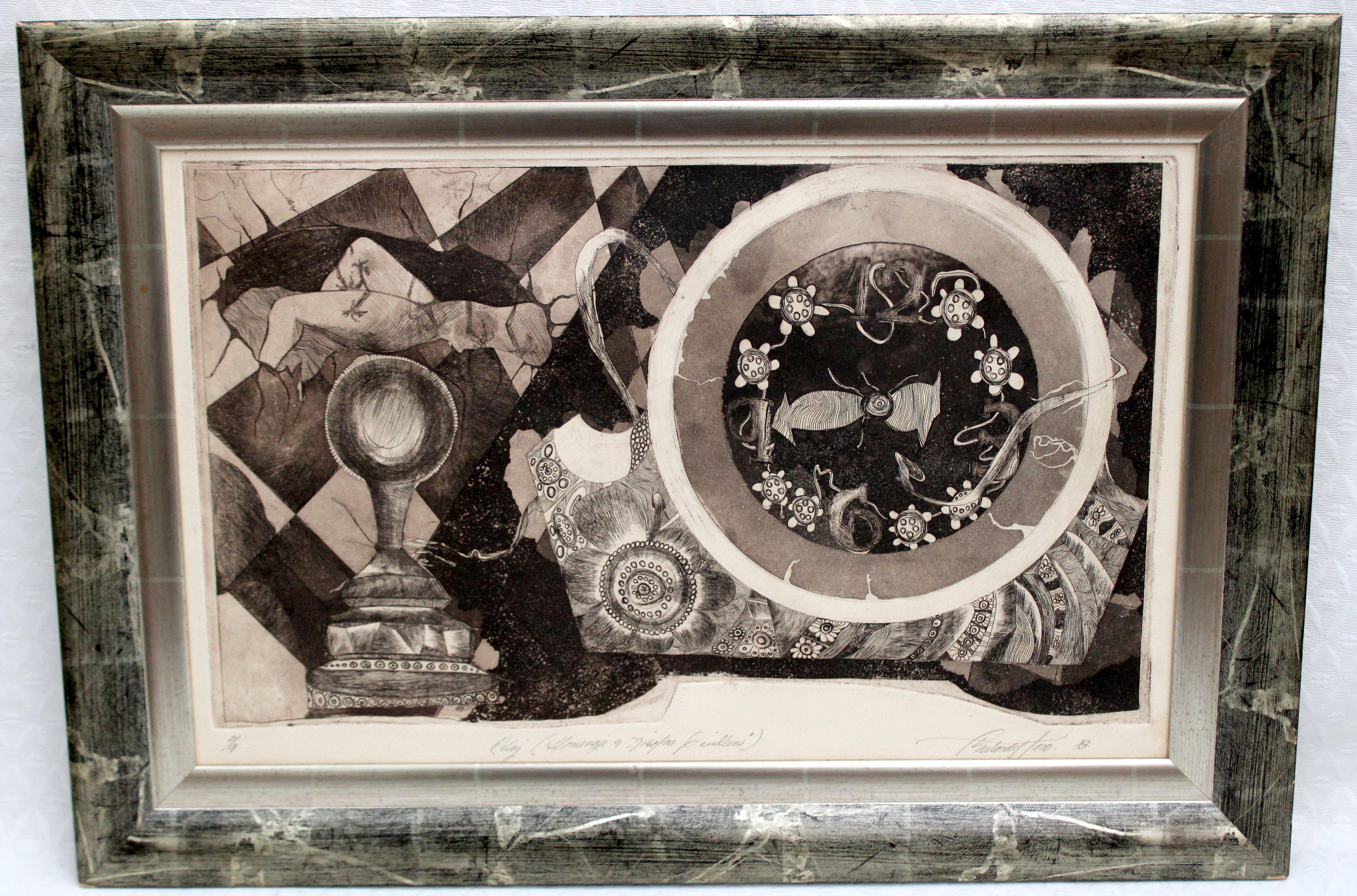 Grabado - P/A - Reloj onírico - Año 1983 - Print de ﻿Carlos Jesús del Toro Orihuela