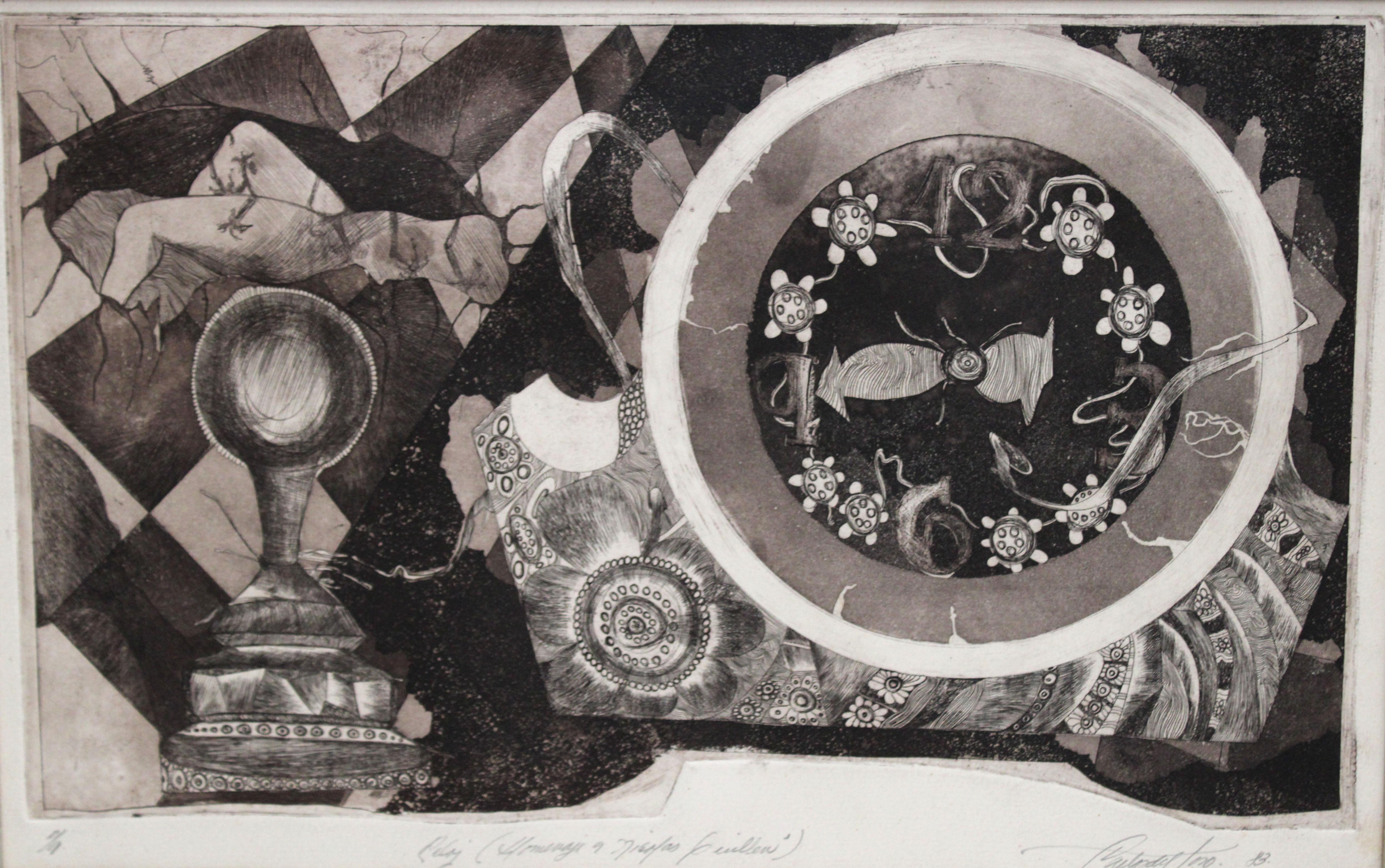 Grabado - P/A - Reloj onírico - Año 1983 - Abstrait Print par ﻿Carlos Jesús del Toro Orihuela