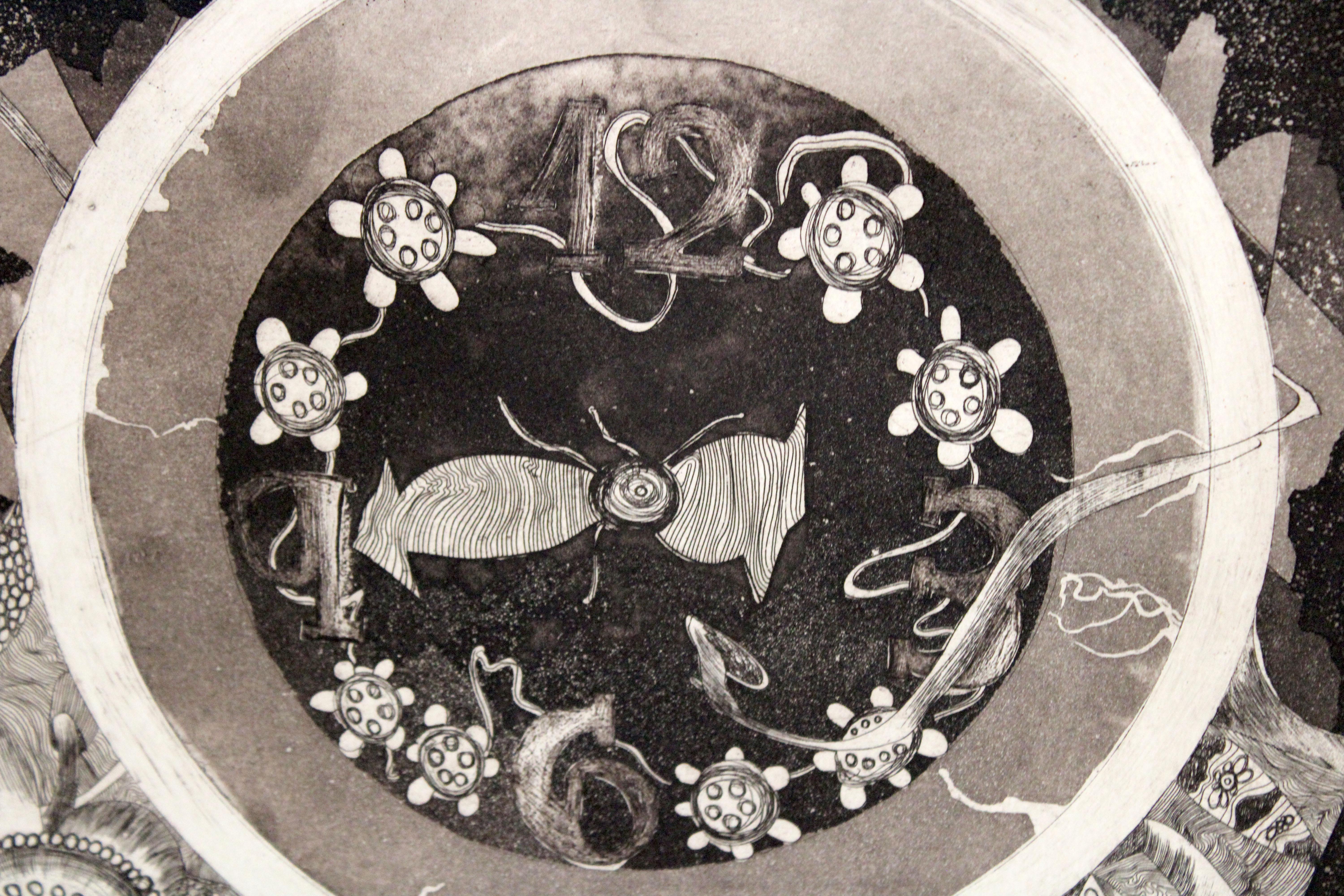 Grabado - P/A - Reloj onírico - Año 1983 - Gris Abstract Print par ﻿Carlos Jesús del Toro Orihuela
