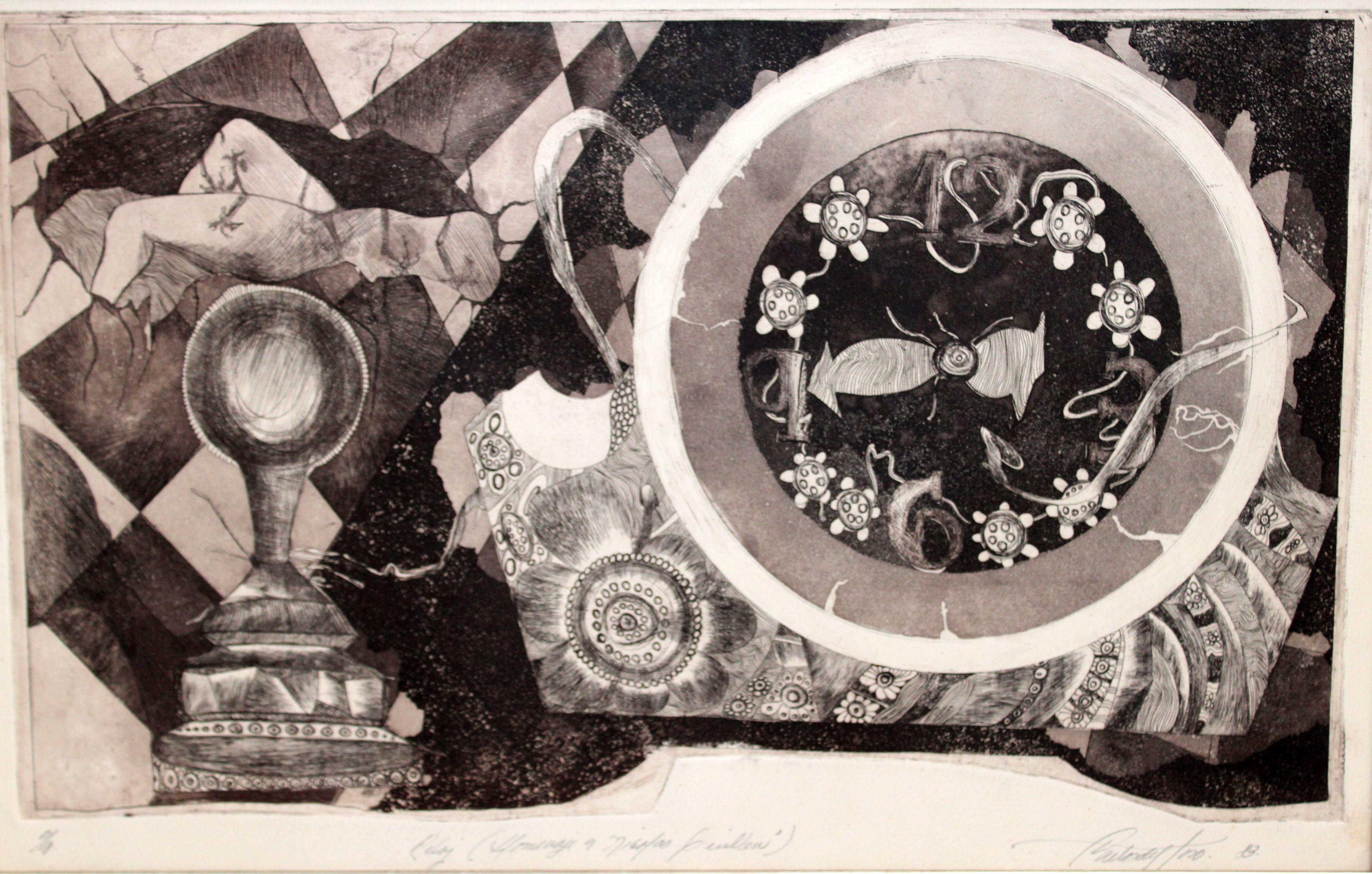 Abstract Print ﻿Carlos Jesús del Toro Orihuela - Grabado - P/A - Reloj onírico - Año 1983