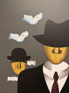 Latin American , Brazilian Surrealist Painting Carlos Kis after Rene Magritte