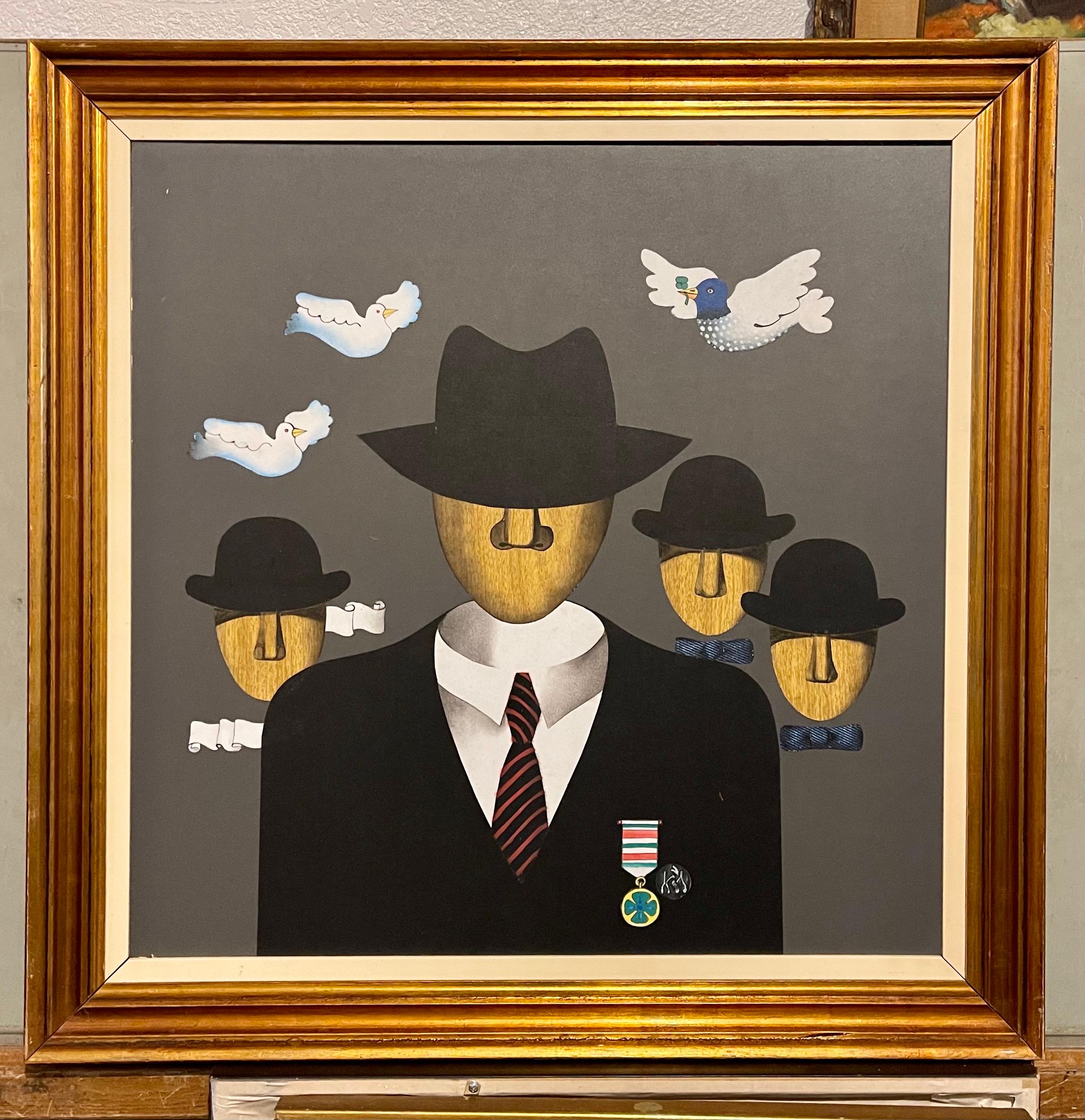 Latin American , Brazilian Surrealist Painting Carlos Kis after Rene Magritte 2