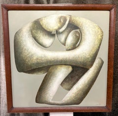 Carlos León Cruz “Untitled” Abstract Oil on Canvas, Custom Leather Frame