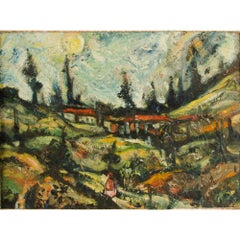 Carlos Lopez Ruiz (boliviano/americano, 1912 -1972) Vista de Funza, óleo sobre tabla.