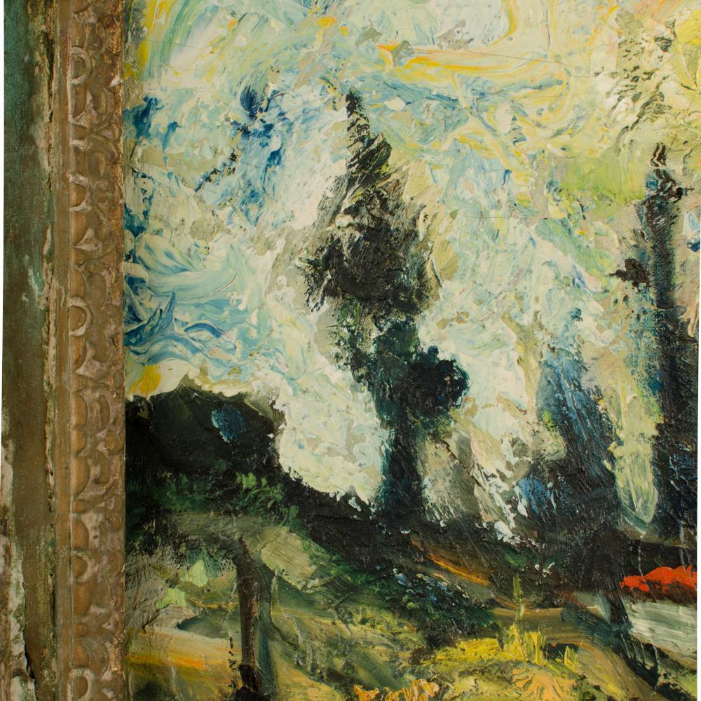 Carlos Lopez-Ruiz ( Bolivian/Amerikaner, 1912 -1972) Ansicht von Funza, Öl auf Karton. (Europäisch) im Angebot