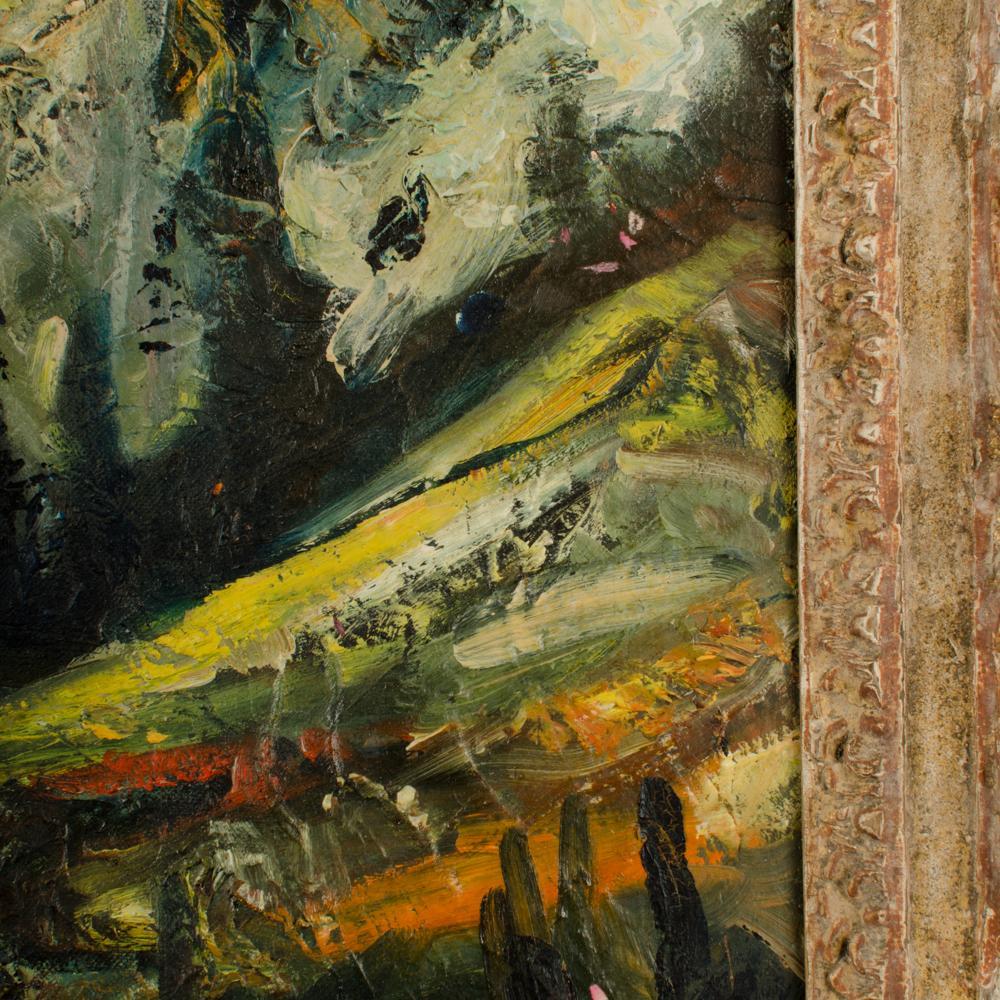 Carlos Lopez-Ruiz ( Bolivian/Amerikaner, 1912 -1972) Ansicht von Funza, Öl auf Karton. (20. Jahrhundert) im Angebot