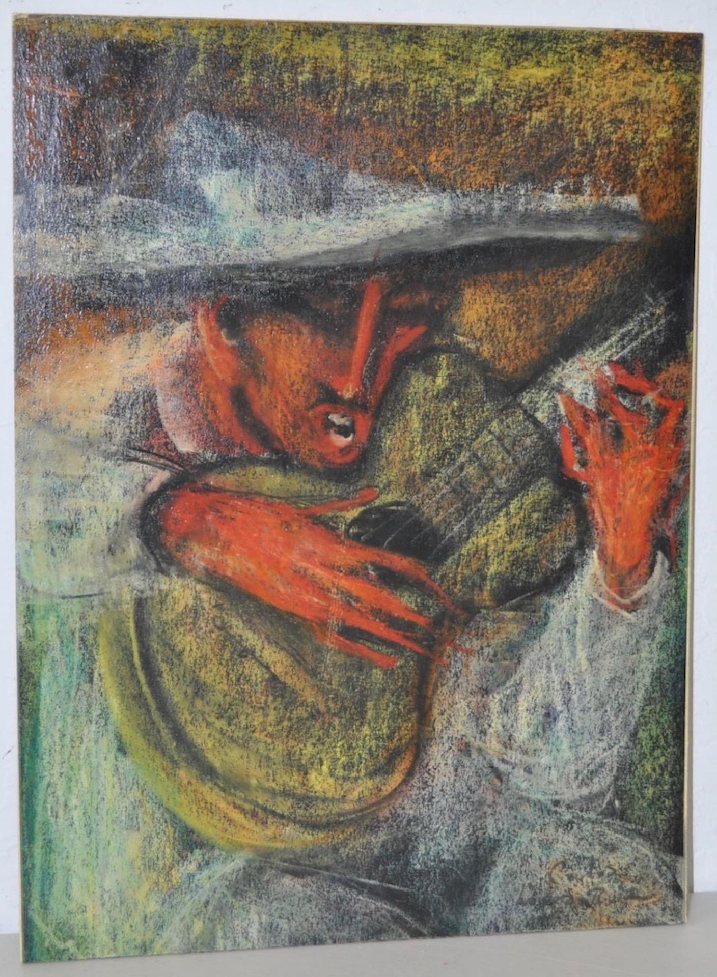 Carlos Lopez Ruiz Portrait Painting - Carlos Lopez-Ruiz (Colombia 1912-1972) Guitar Playing Cowboy c.1950