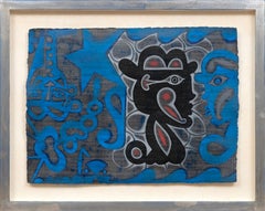 Mesitos - Abstract Figurative Latin American Work on Paper in Blue and Black