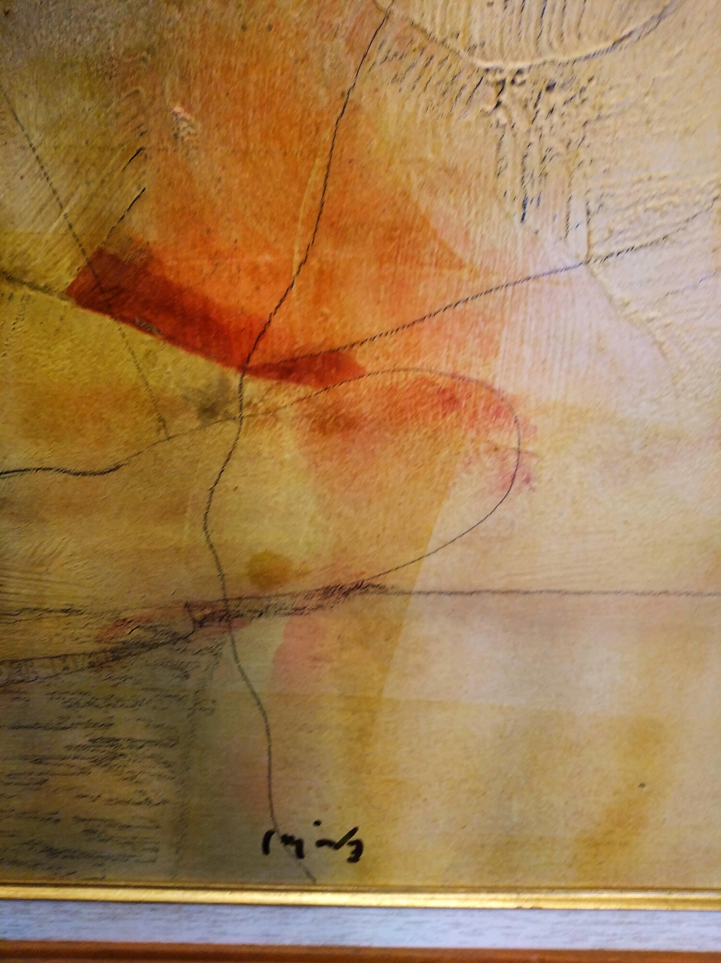 Carlos Mendez  Vertical  Surreal  Face  Golden  acrylic painting For Sale 5