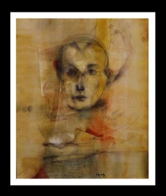 Carlos Mendez  Vertical  Surreal  Face  Golden  acrylic painting