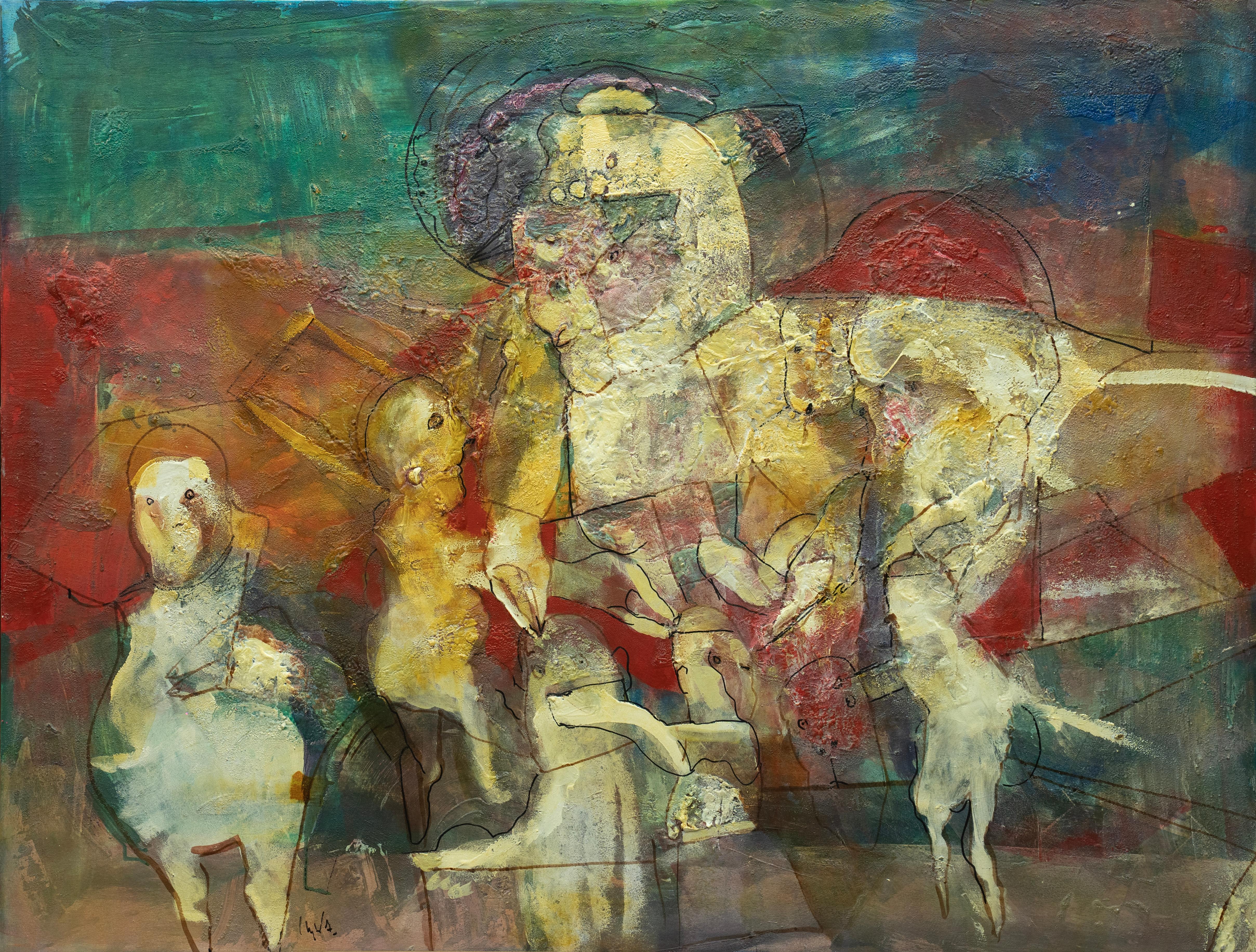 sin titulo. acrylicc painting
(CARLOS MENDEZ, ARGENTINA, 1943)
 
 Carlos Méndez is an Argentine plastic artist of great projection, based in Barcelona since the eighties. It uses a figuration inherited from the avant-gardes of the beginning of the