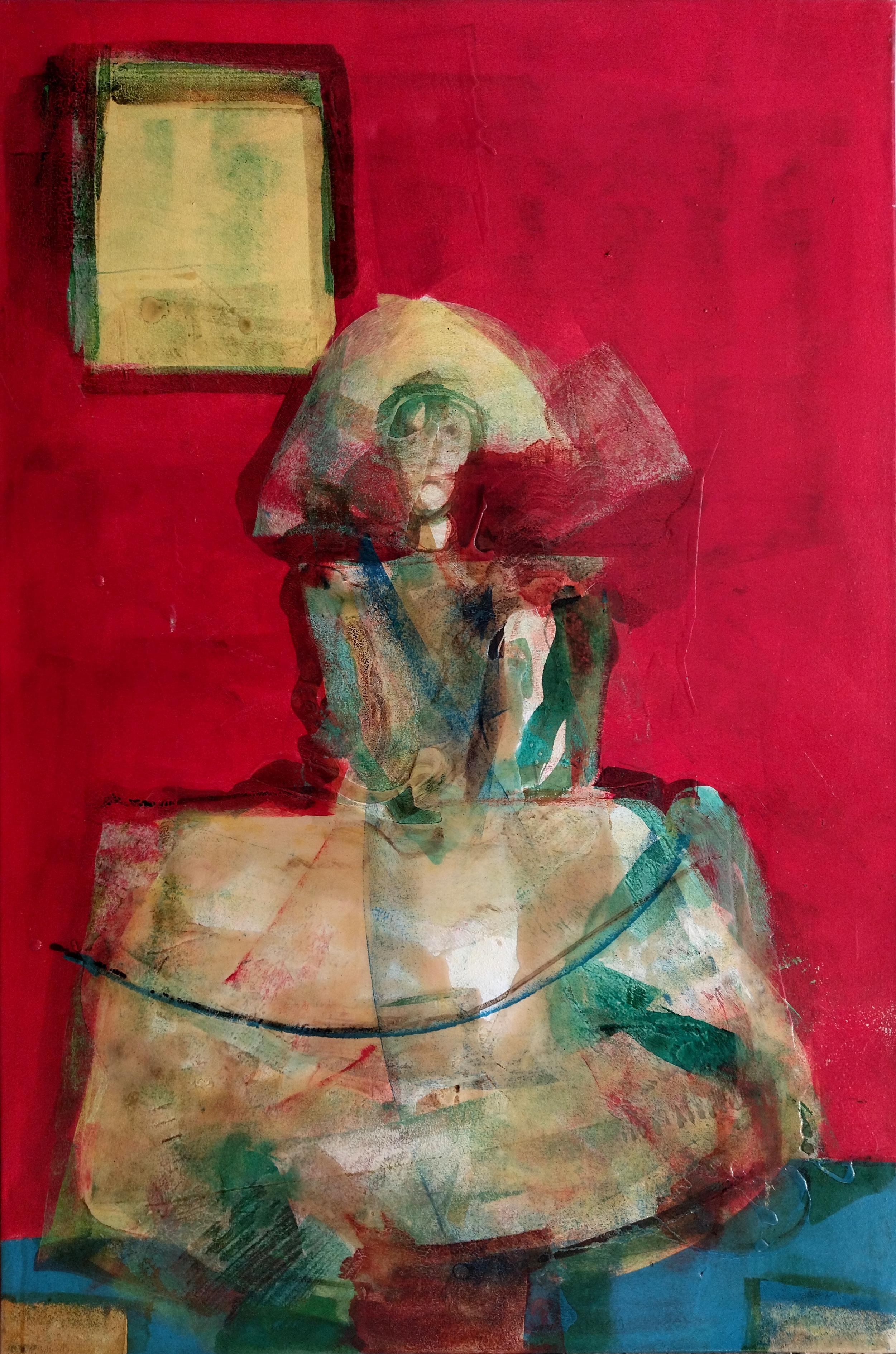 Carlos Mendez 7  Senkrecht  Rot  sin titulo. Acrylmalerei im Angebot 1