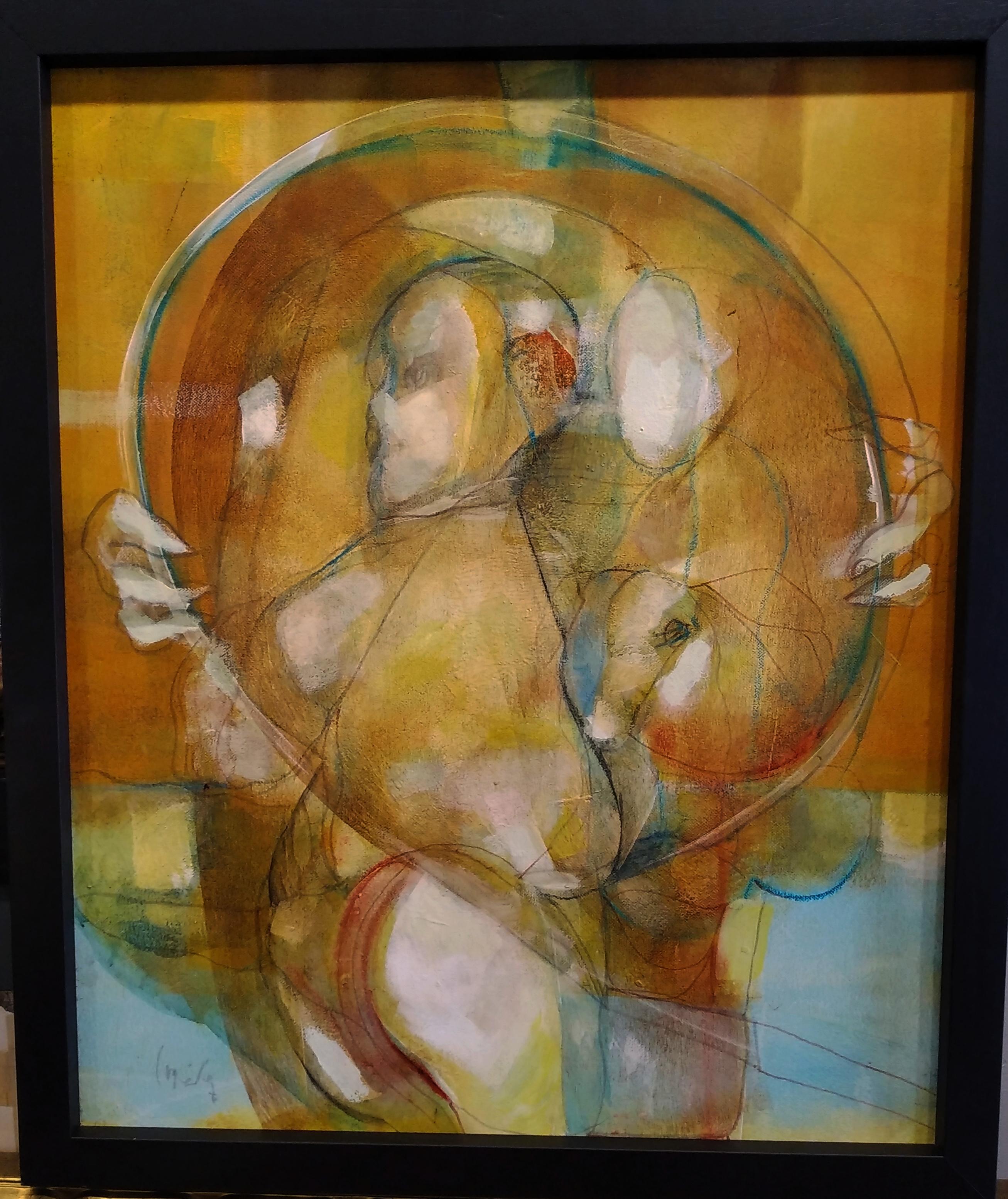 Carlos Mendez   Golden sin titulo. acrylic painting For Sale 1