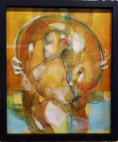 Carlos Mendez   Golden sin titulo. acrylic painting