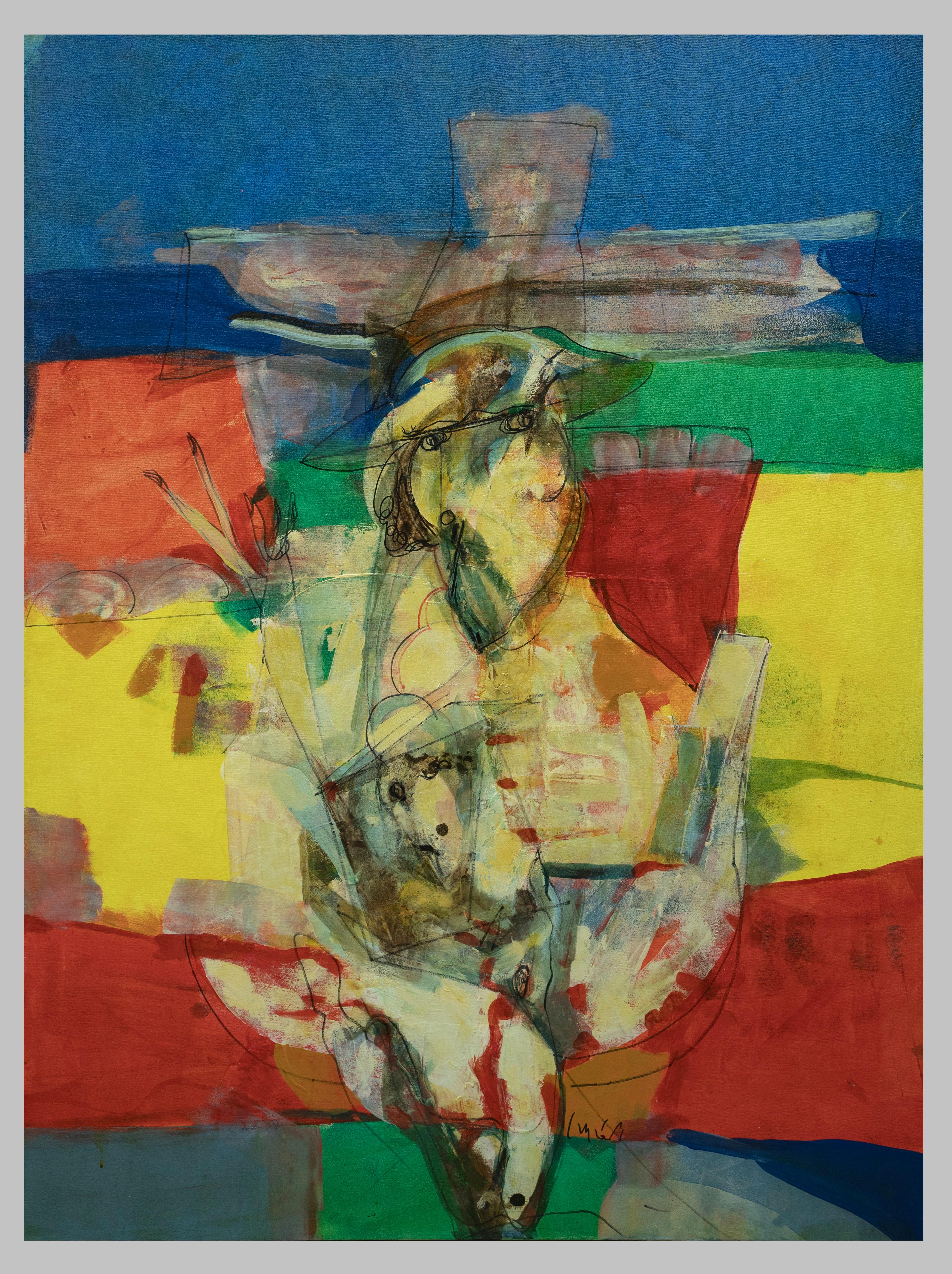 « Mis Sueños » : peinture acrylique, expressionnisme abstrait, encadrée, années 1990