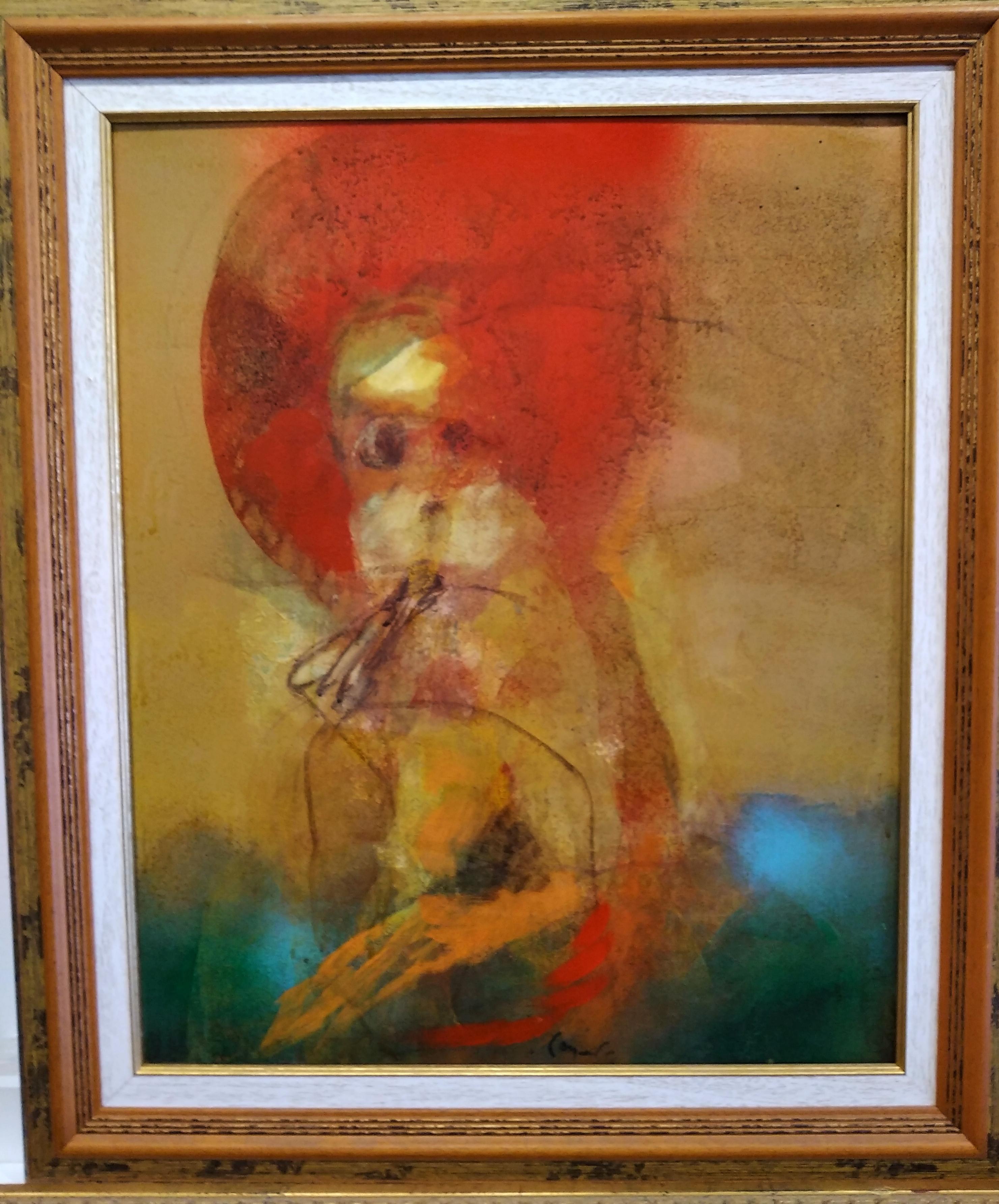 CARLOS MENDEZ  RED CHARACTER sin titulo. acrylic painting - Painting by Carlos Mendez